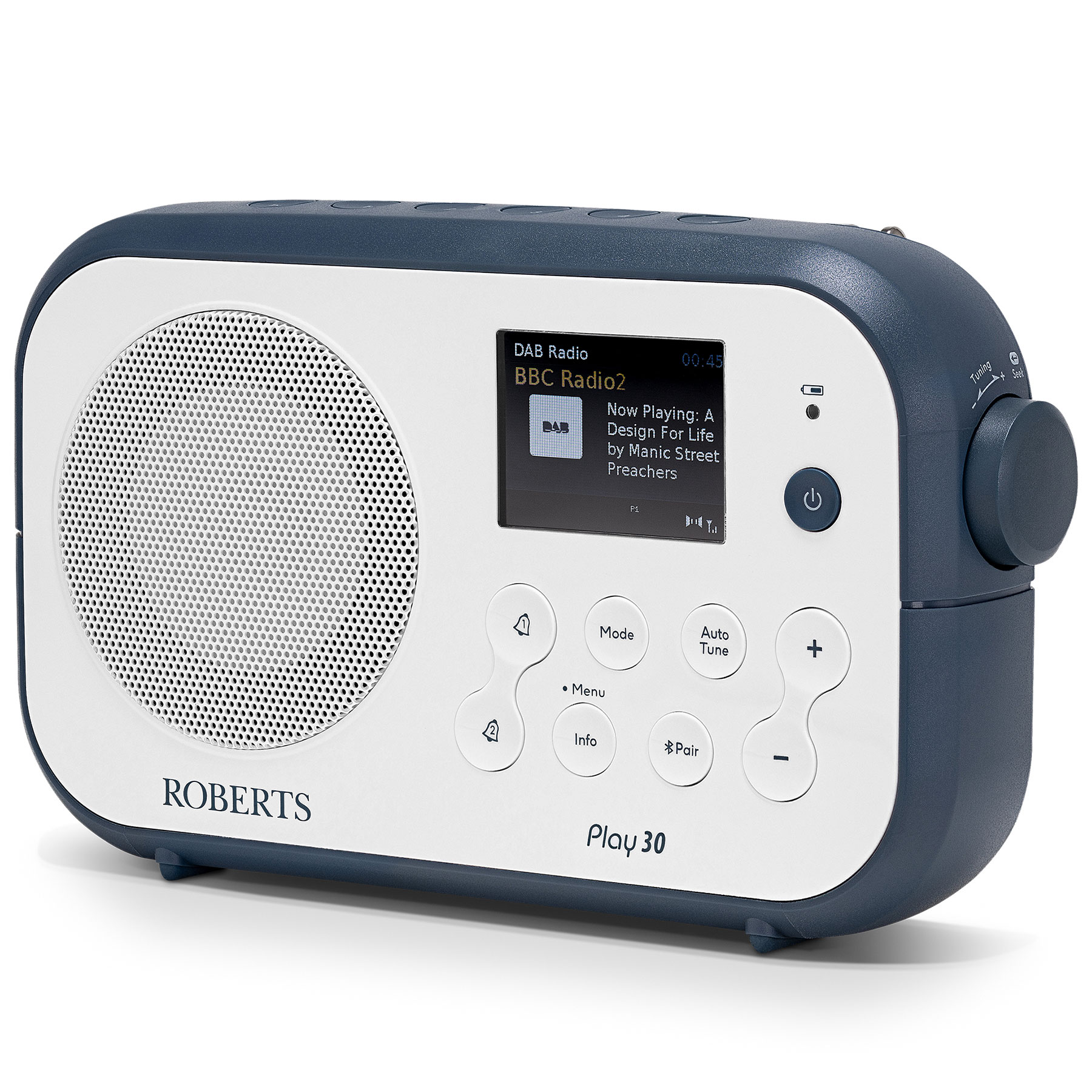 Roberts PLAY30WB Bluetooth DAB DAB FM RDS Portable Radio in White Blue