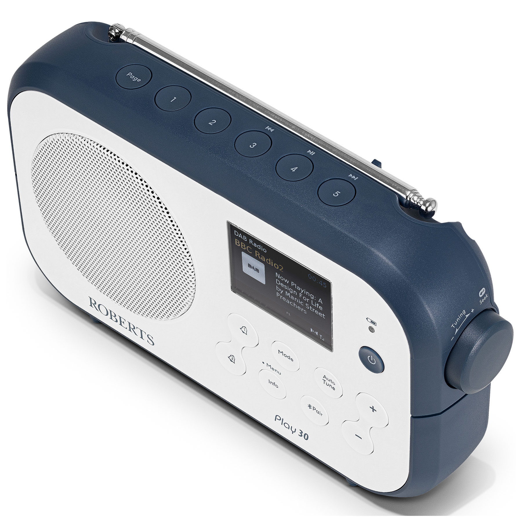 Roberts PLAY30WB Bluetooth DAB DAB FM RDS Portable Radio in White Blue, photo 2