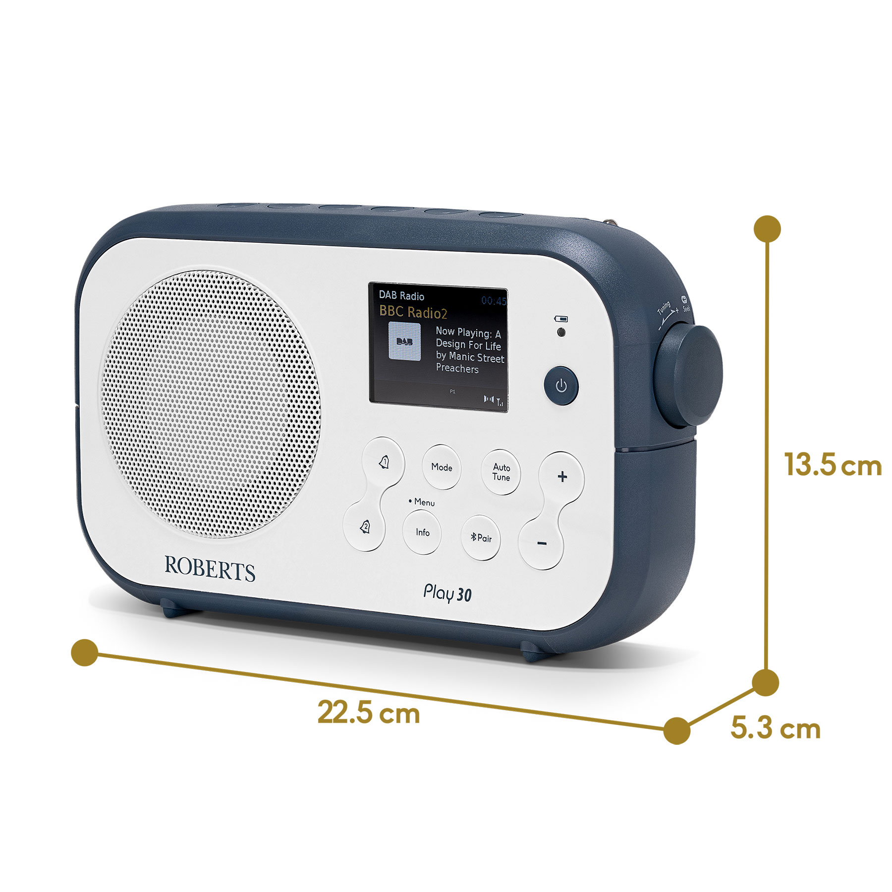 Roberts PLAY30WB Bluetooth DAB DAB FM RDS Portable Radio in White Blue, photo 4