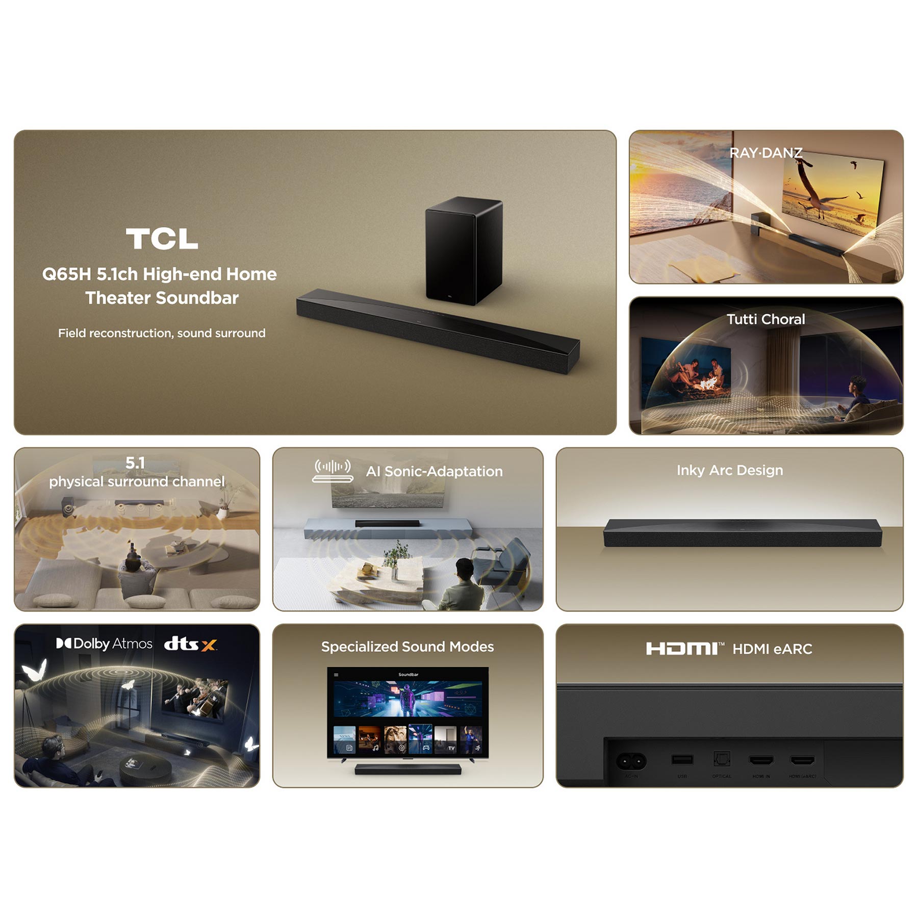 TCL Q65H 5 1Ch Dolby Atmos Soundbar Wireless Subwoofer in Black, photo 2