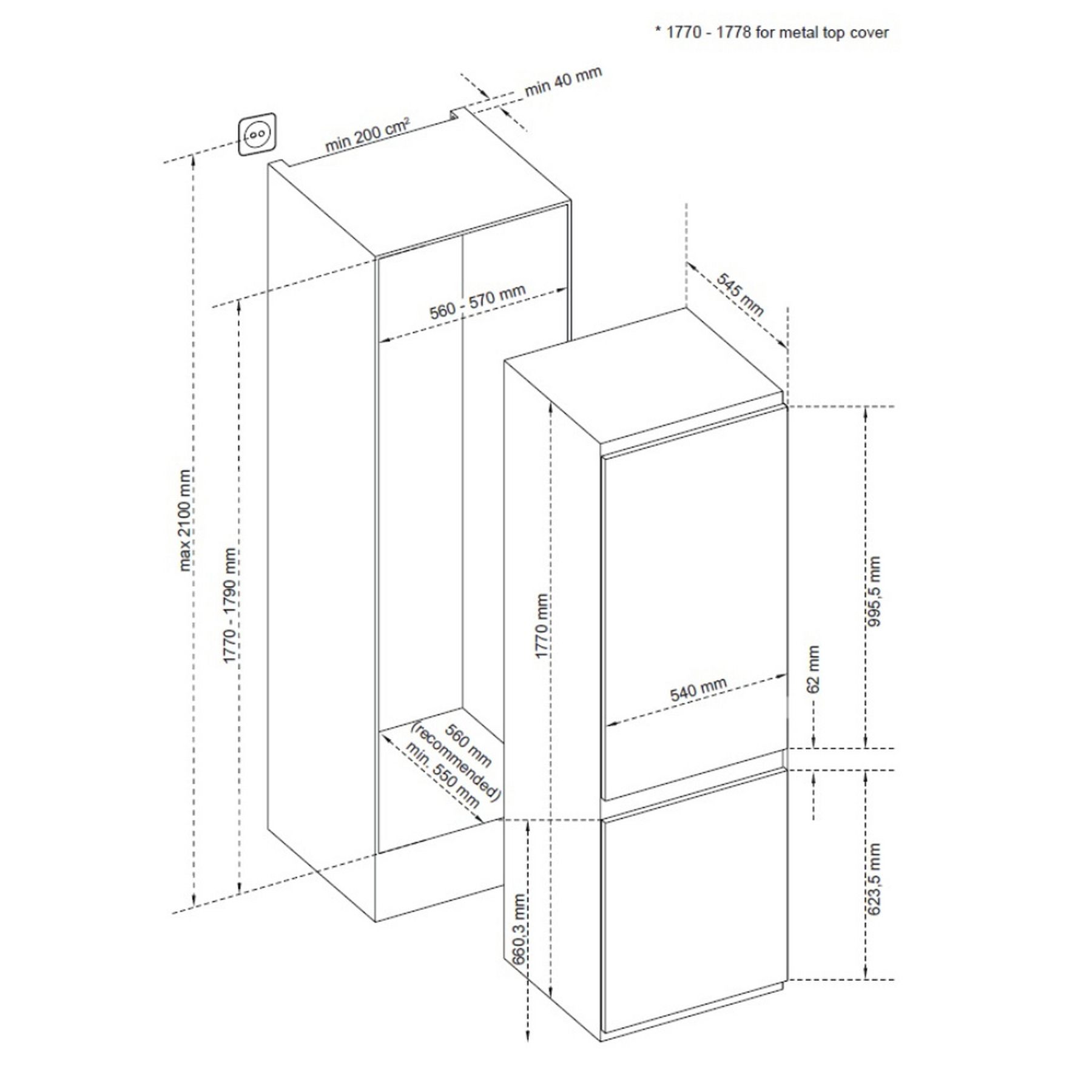 Sensis RFCMBI015470 Integrated 70 30 Frost Free Fridge Freezer 177cm H, photo 3
