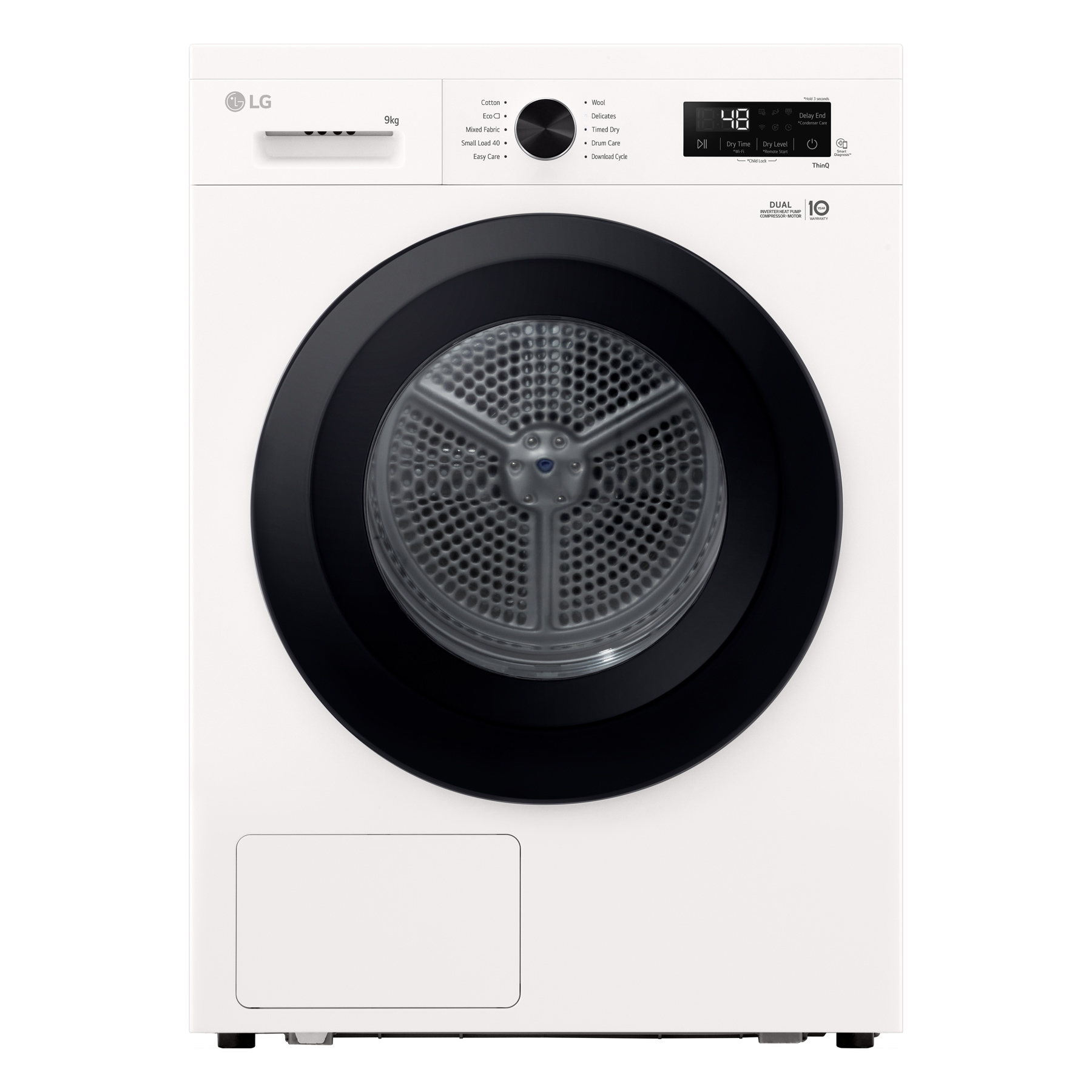 LG RHX1009NWK 9kg Dual Inverter Heat Pump Condenser Dryer in Glossy Wh