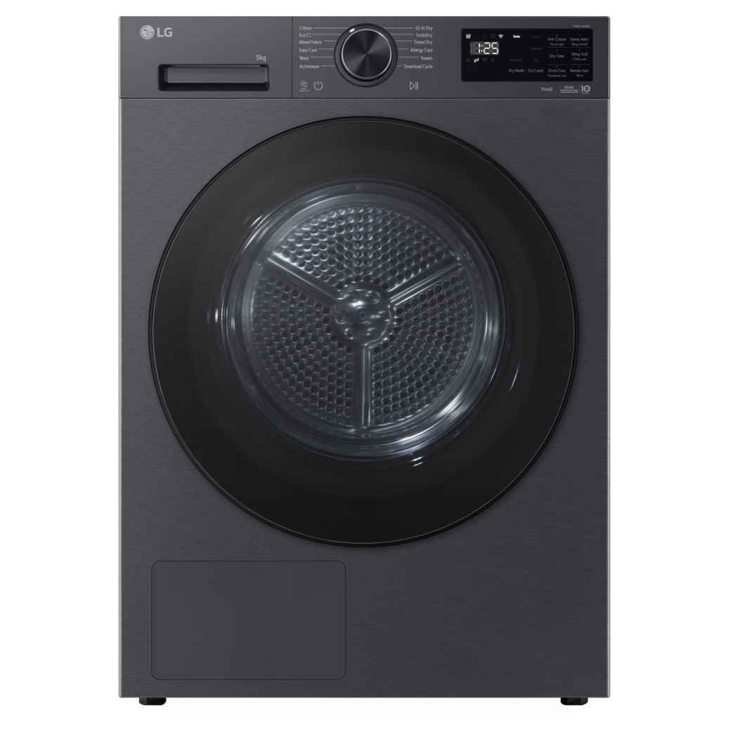 LG RHX5009TBB 9kg Heat Pump Condenser Dryer in Essence Black Steel A R