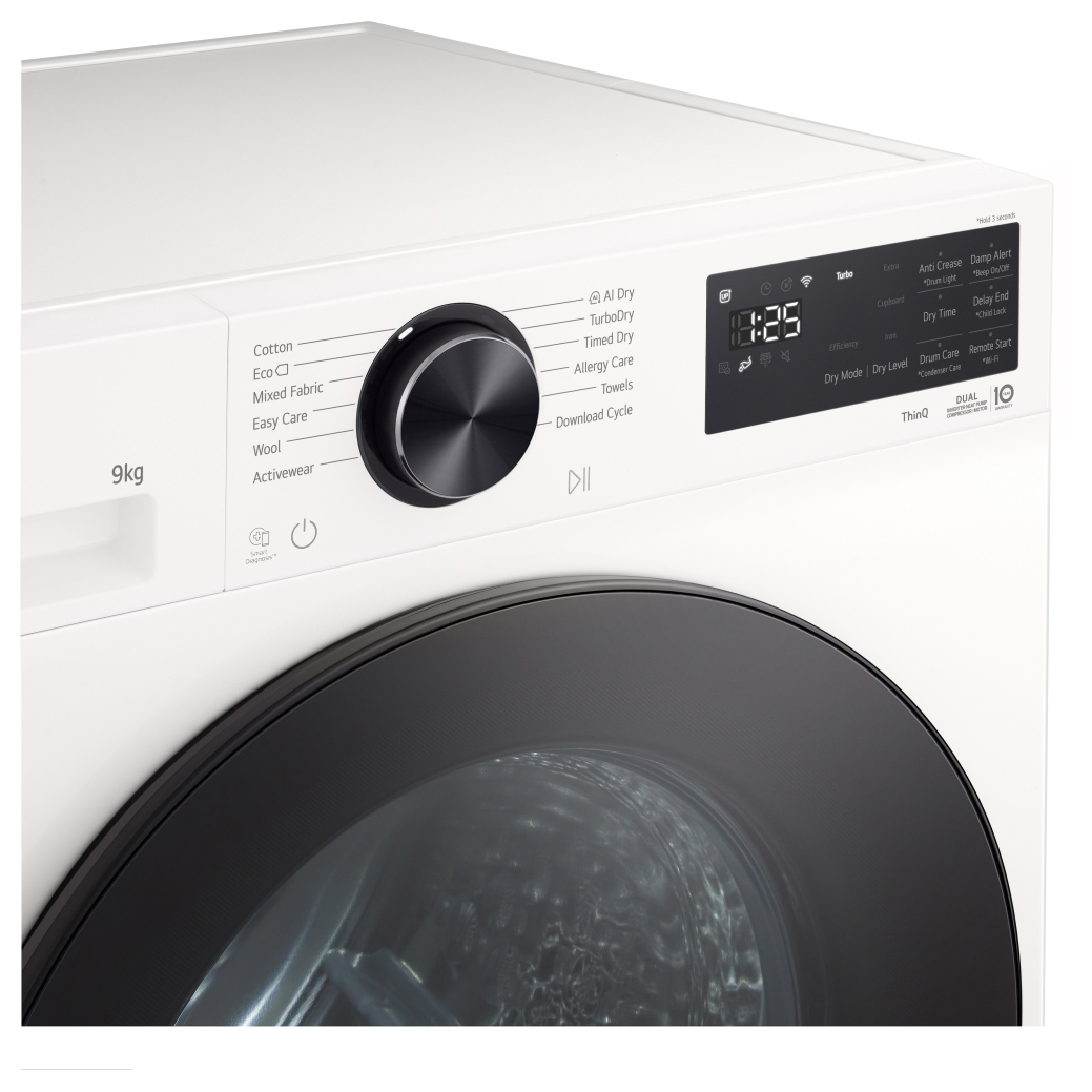 LG RHX5009TWB 9kg Heat Pump Condenser Dryer in Essence Glossy White A, photo 4