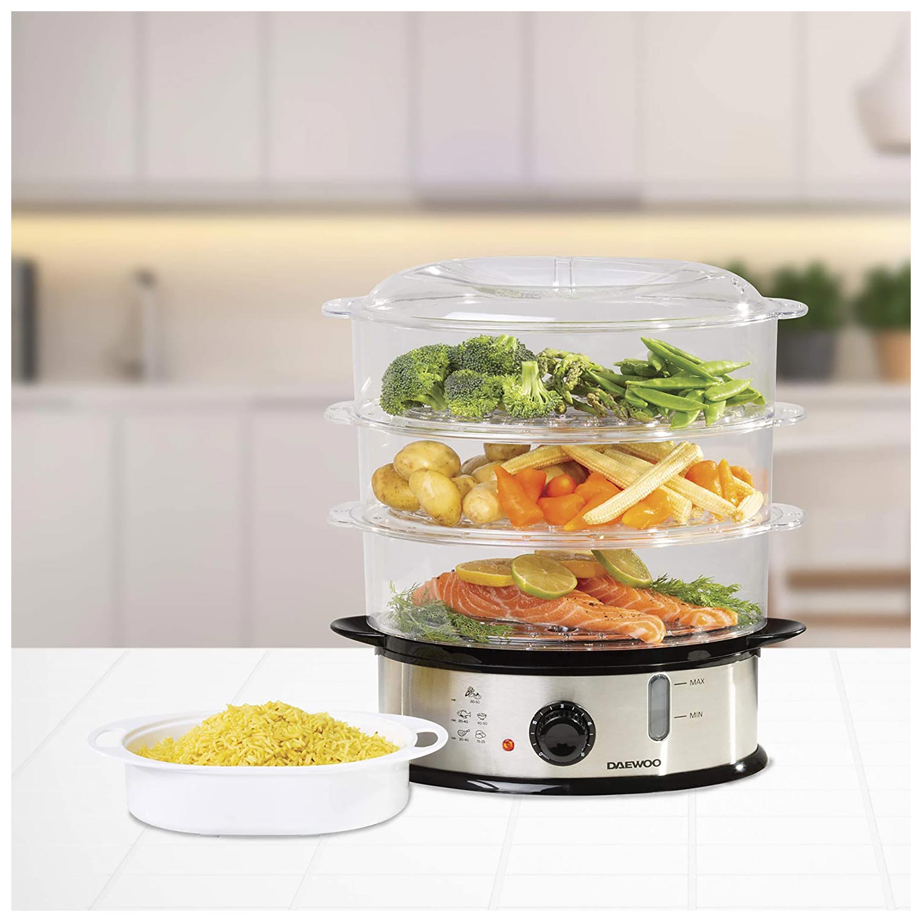 Daewoo SDA1338GE 3 Tier Family Size Food Steamer 9L 1200W, photo 5