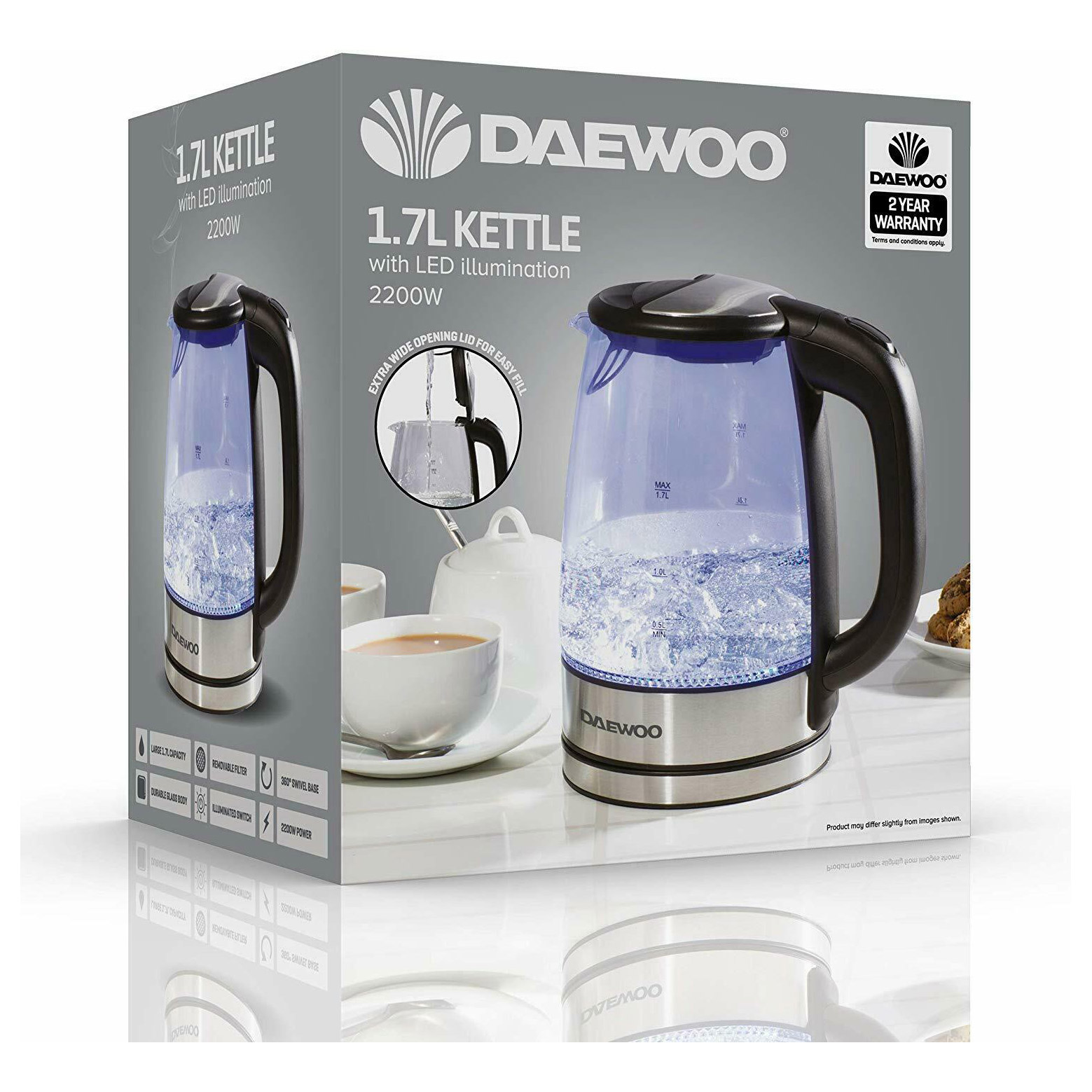 Daewoo SDA1669 Illuminated Glass Kettle 1 7L 2 2 kW, photo 2