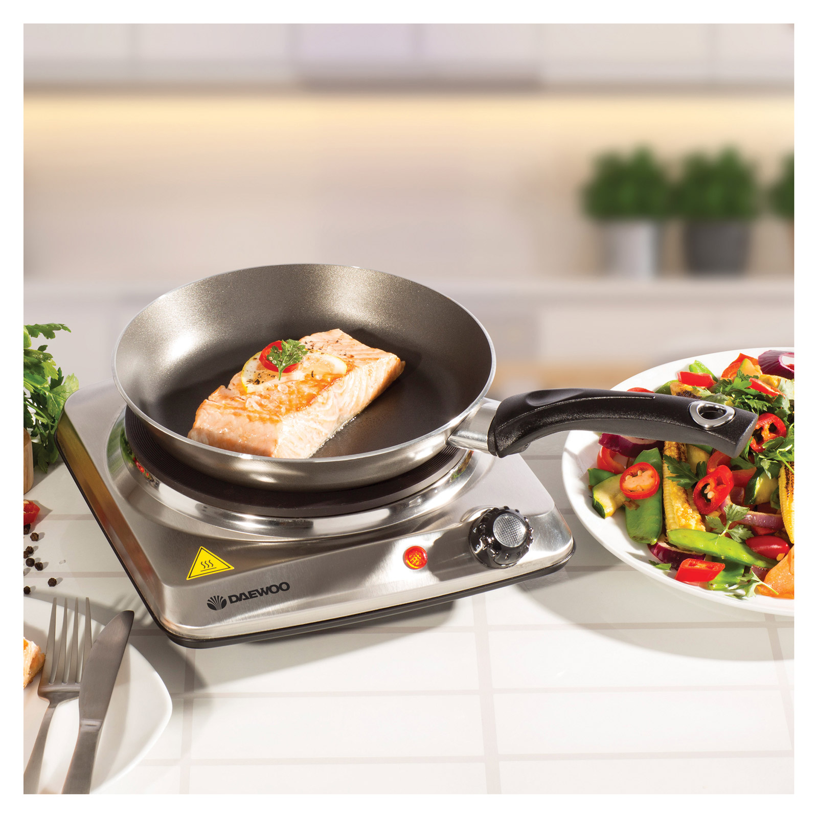 Daewoo SDA1731 Single Solid Plate Table Top Hob in Stainless Steel, photo 3