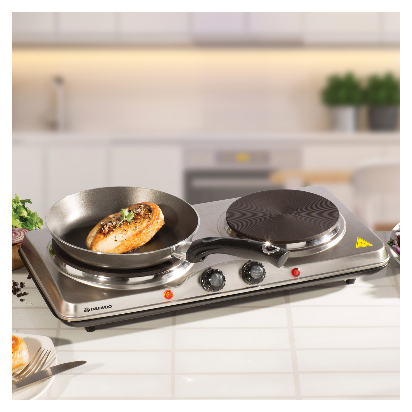 Daewoo SDA1732 Double Solid Plate Table Top Hob in Stainless Steel, photo 3