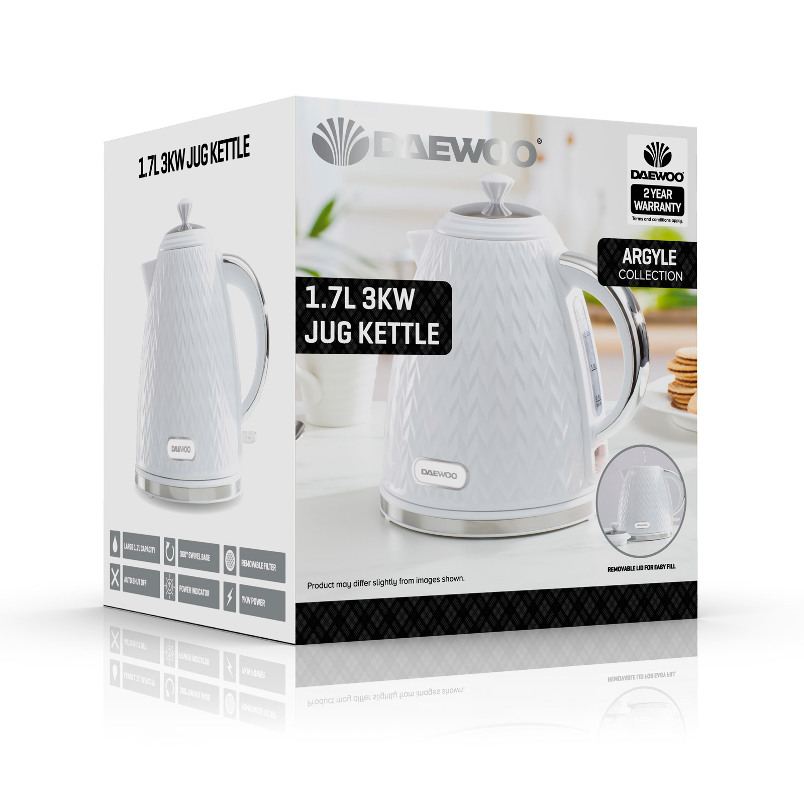 Daewoo SDA1780GE ARGYLE Cordless Jug Kettle White 1 7L 3kW, photo 5