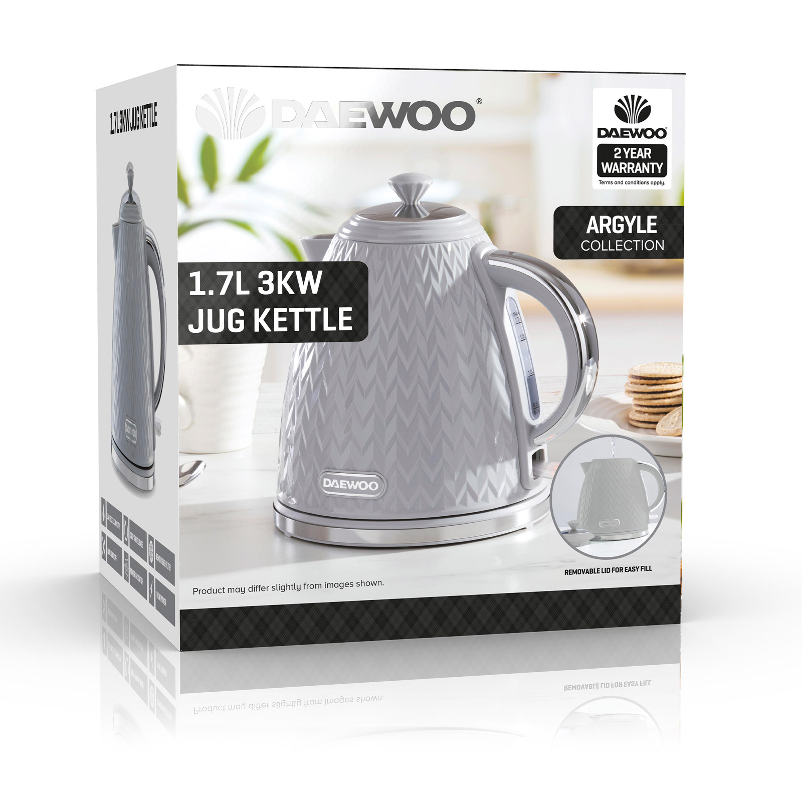 Daewoo SDA1820GE Argyle Cordless Jug Kettle in Grey 1 7L 3kW, photo 5