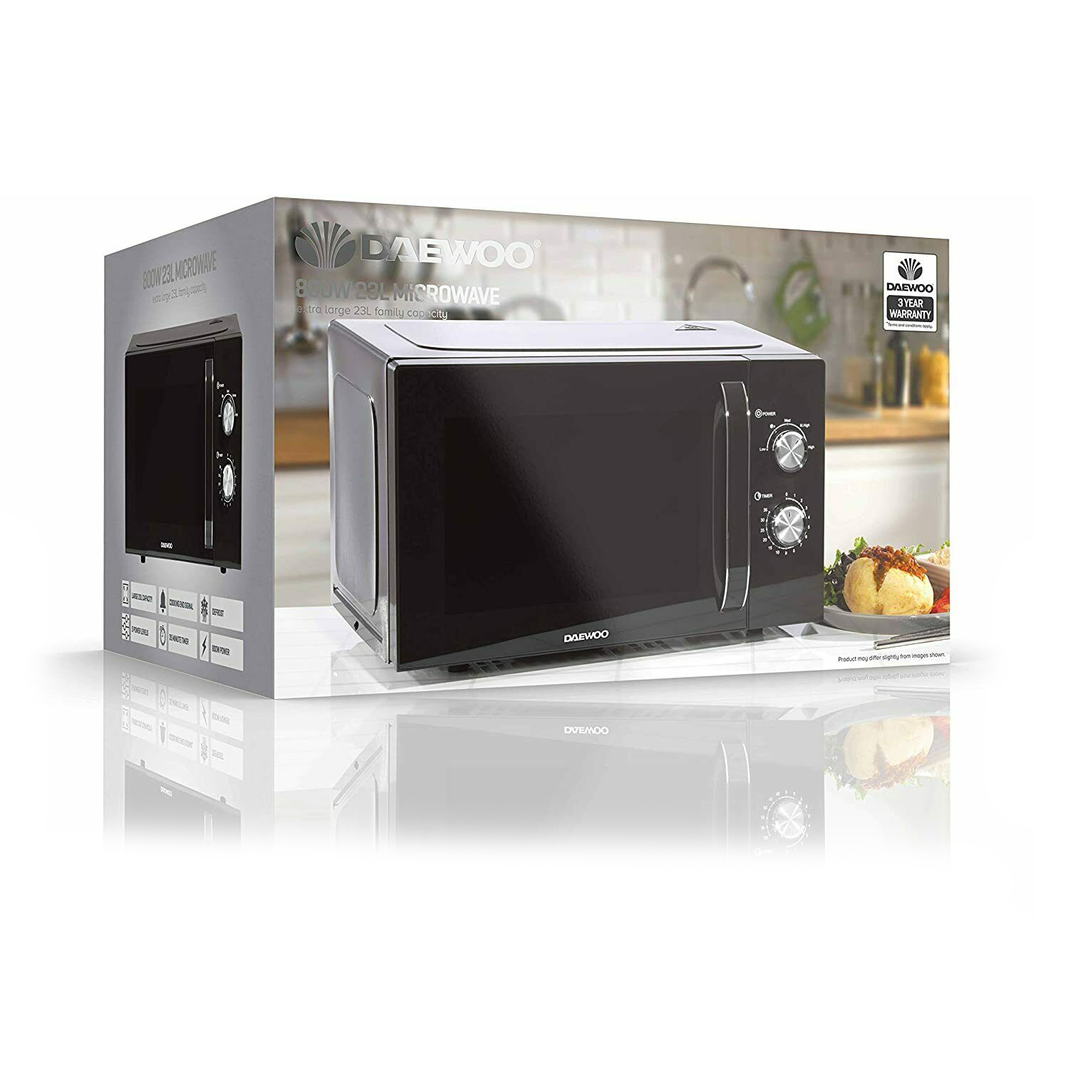 DAEWOO Microwave Oven 800W 23L Black Manual Control with Auto Defrost, Glass Turntable, Window Door, SDA2085GE, photo 3