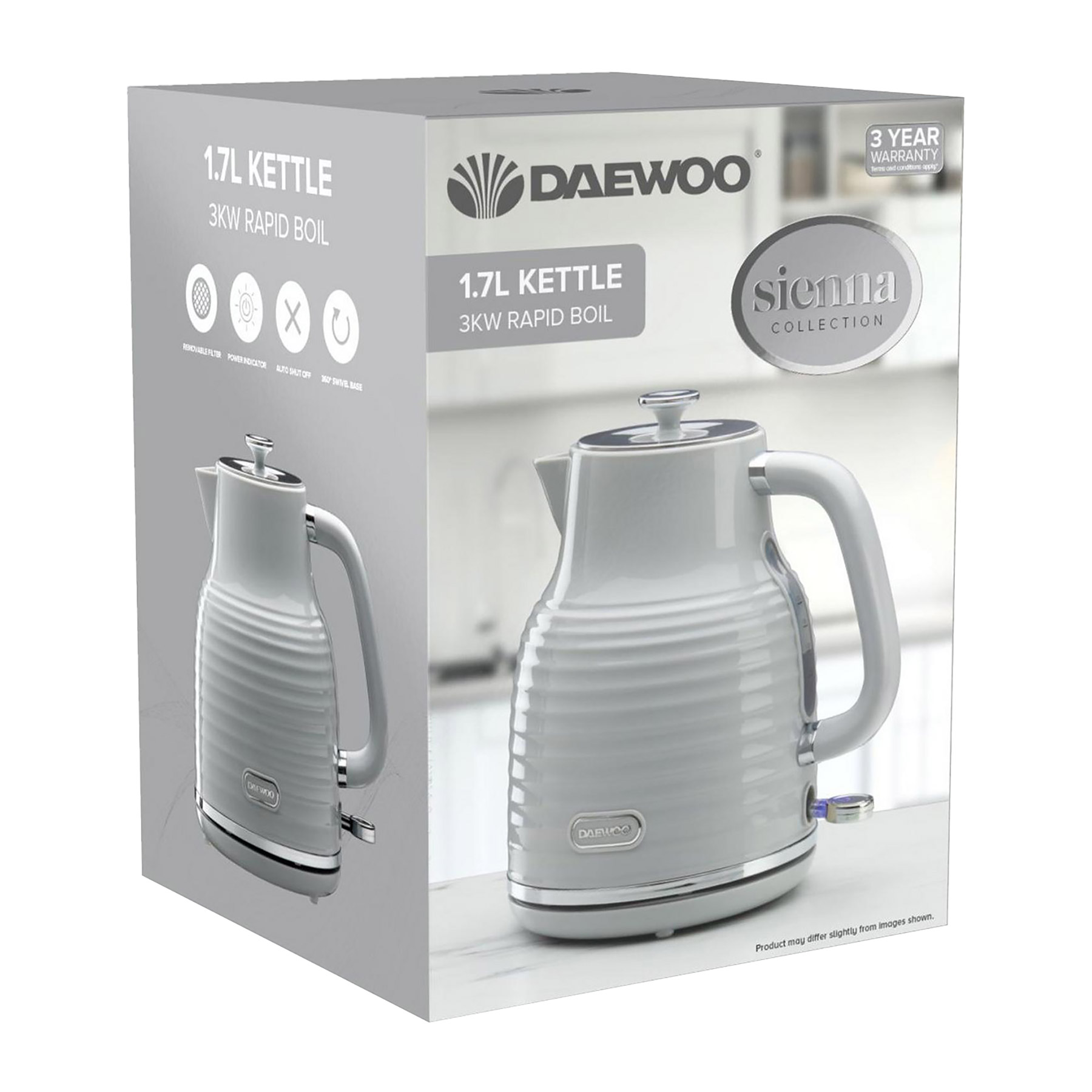 DAEWOO Sienna Retro Jug Kettle, 1.7L Grey - Stylish Kitchen Appliance for Fast Boiling & Hot Water Dispensing, photo 4