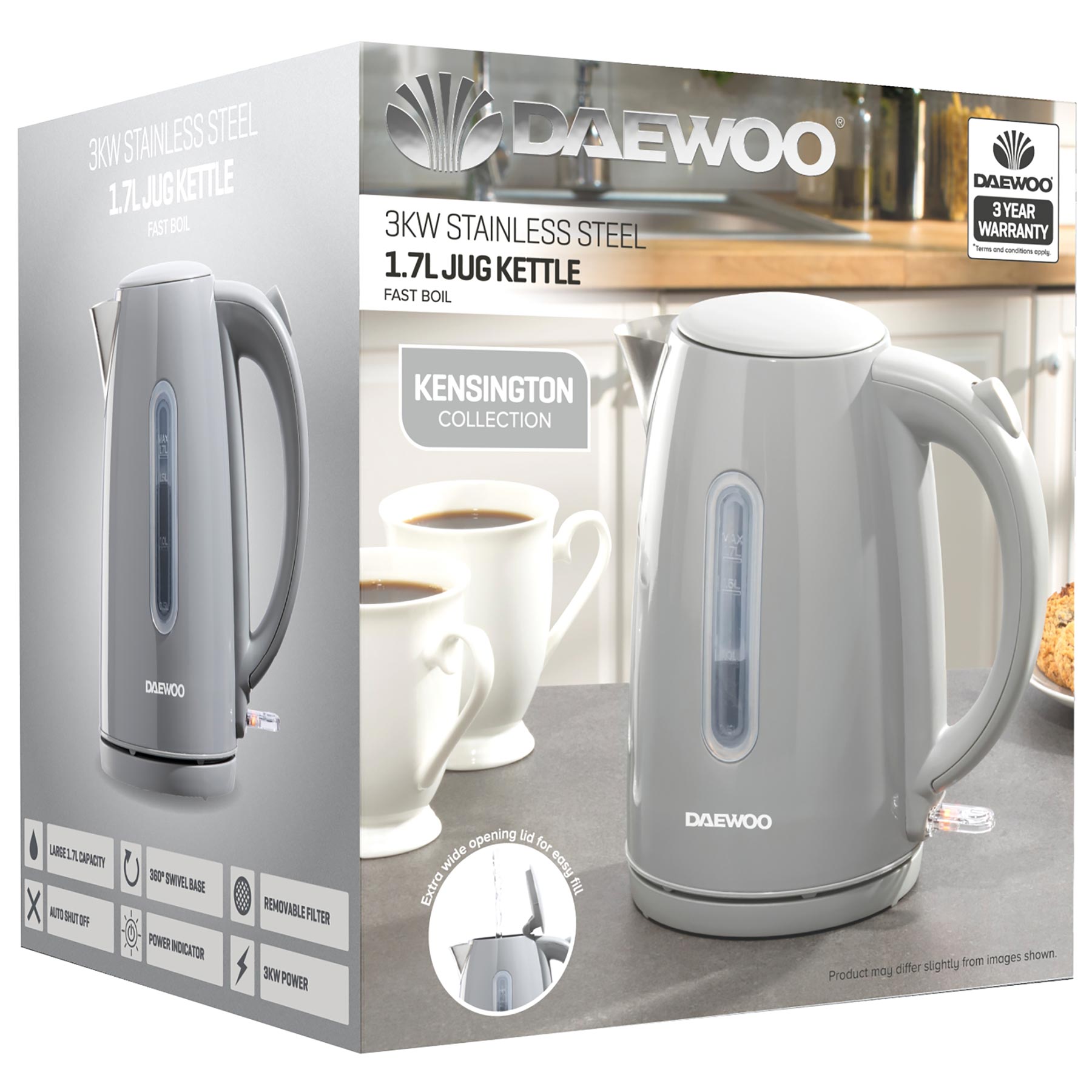 Daewoo SDA2592GE KENSINGTON Cordless Jug Kettle in Grey 1 7L 3kW, photo 4