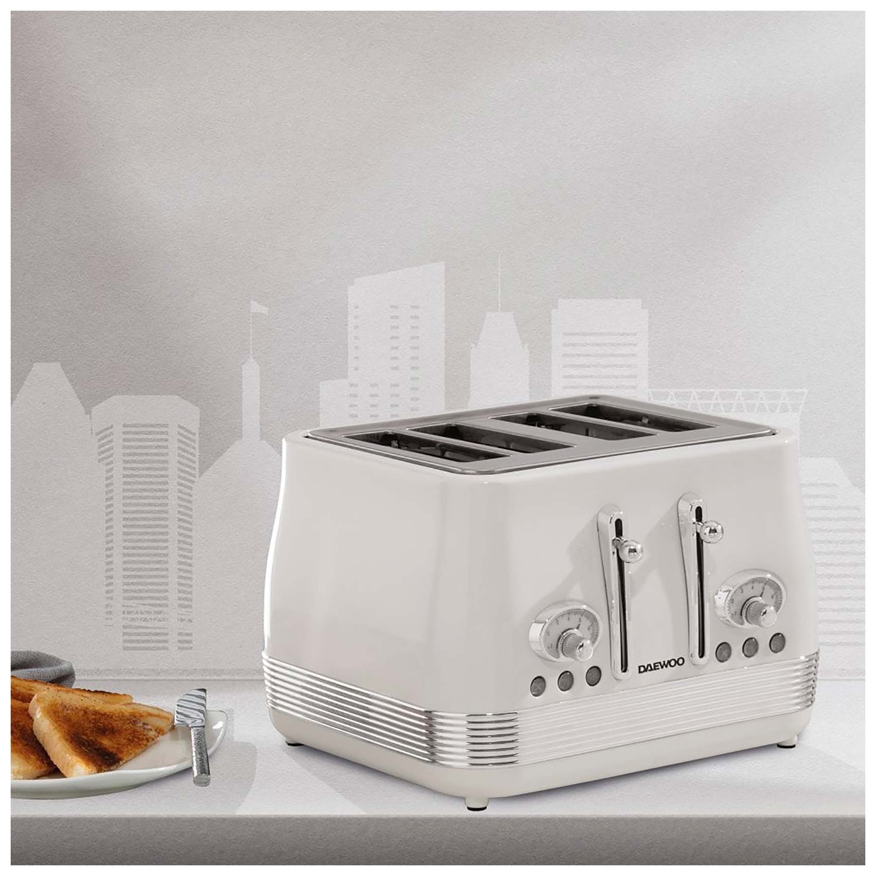 Daewoo SDA2746GE Denver 4 Slice Toaster in Buttermilk, photo 4
