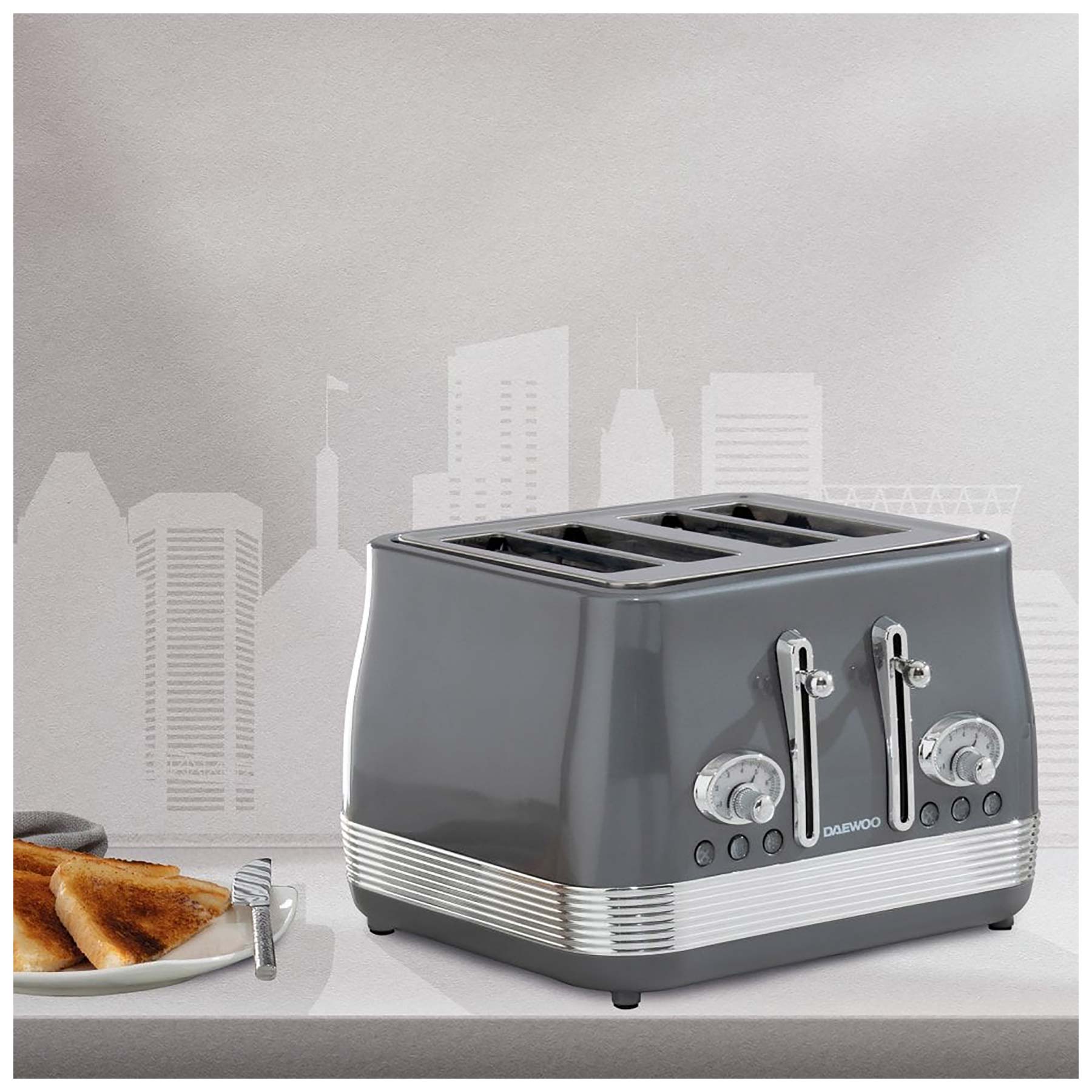 Daewoo SDA2748GE Denver 4 Slice Toaster in Smoked Grey, photo 4