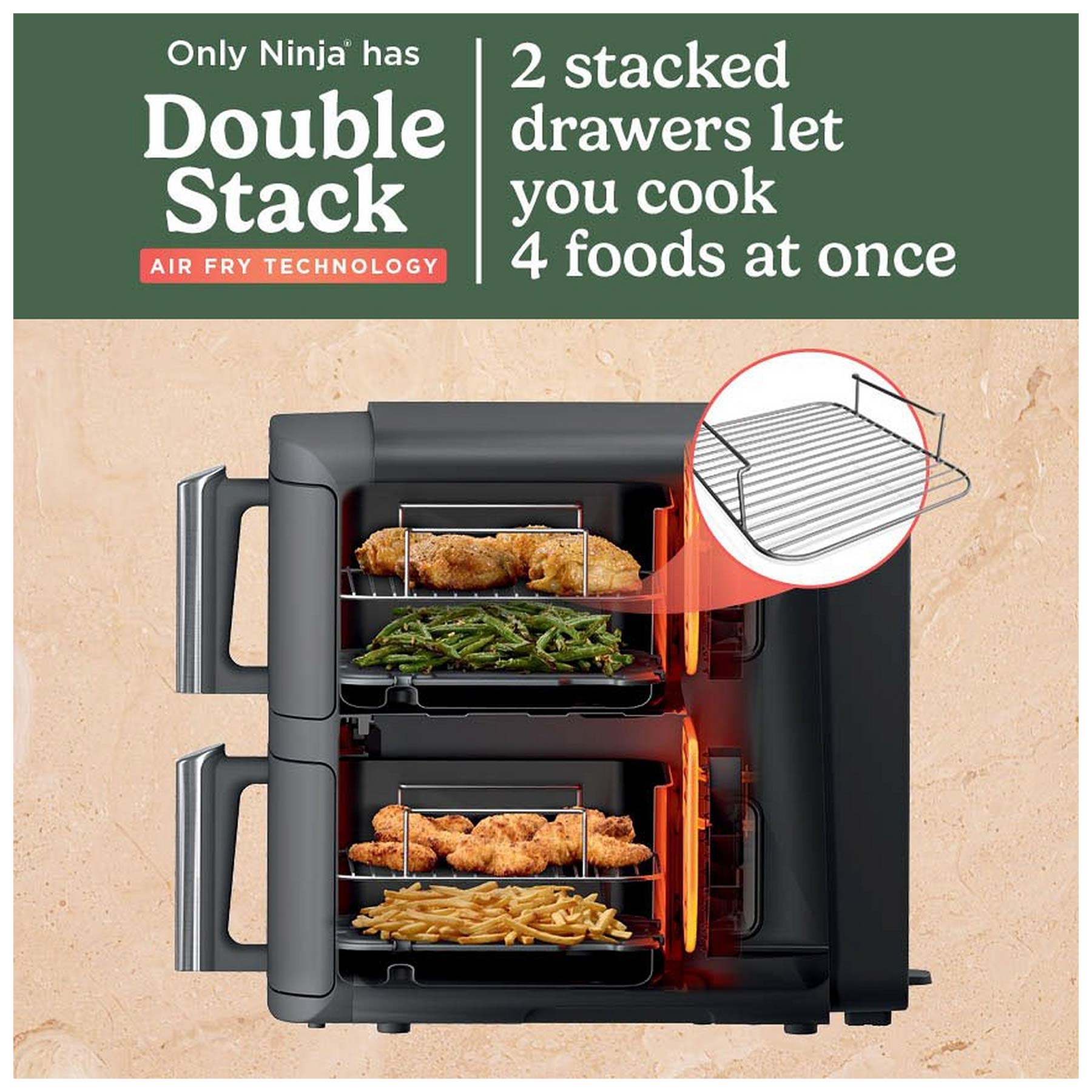 Ninja SL400UK Ninja 2 Drawer Double Stack Air Fryer 9 5L Grey Black, photo 2