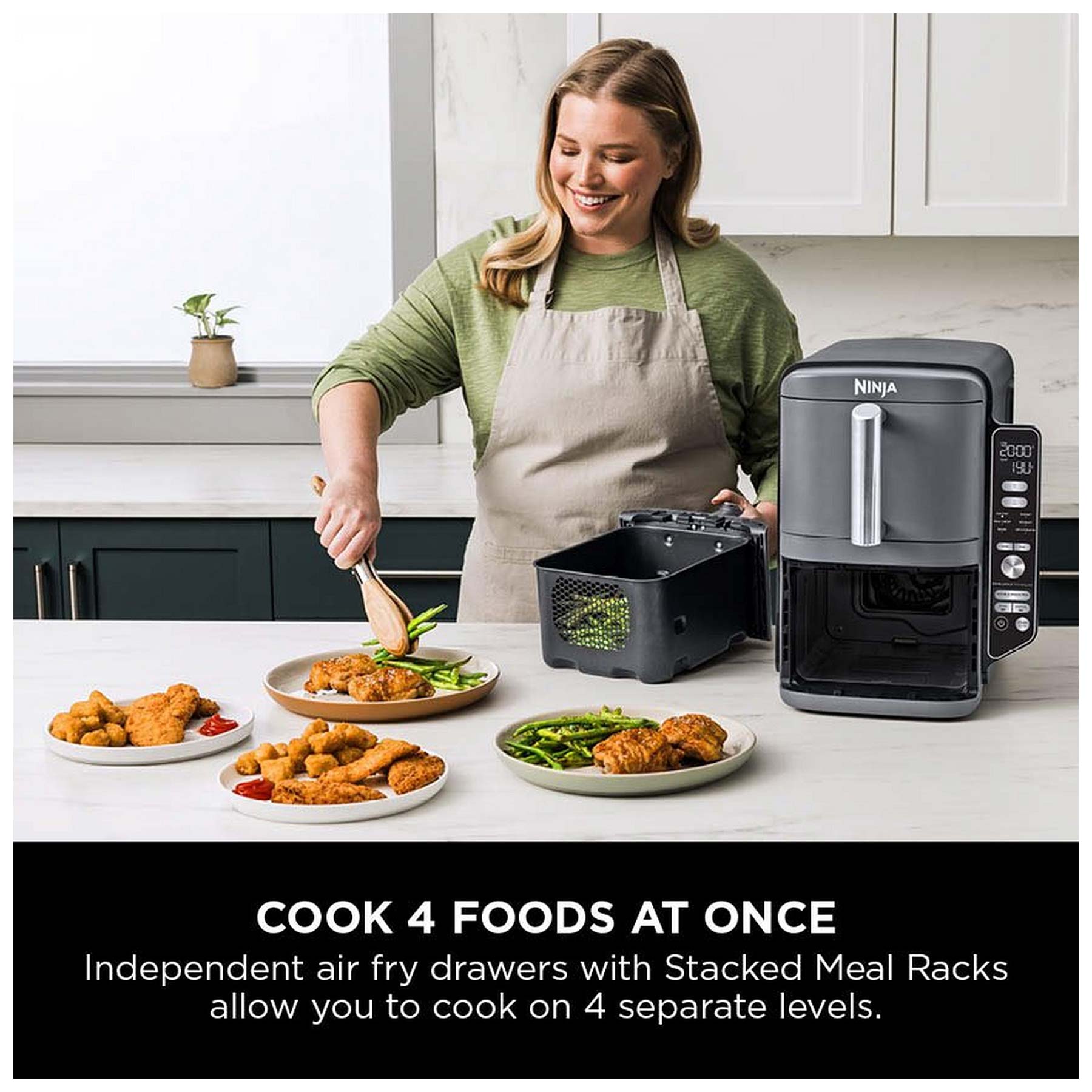 Ninja SL400UK Ninja 2 Drawer Double Stack Air Fryer 9 5L Grey Black, photo 4