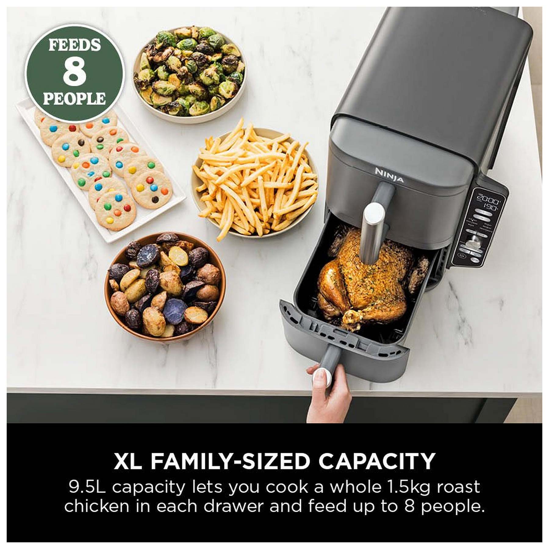 Ninja SL400UK Ninja 2 Drawer Double Stack Air Fryer 9 5L Grey Black, photo 5
