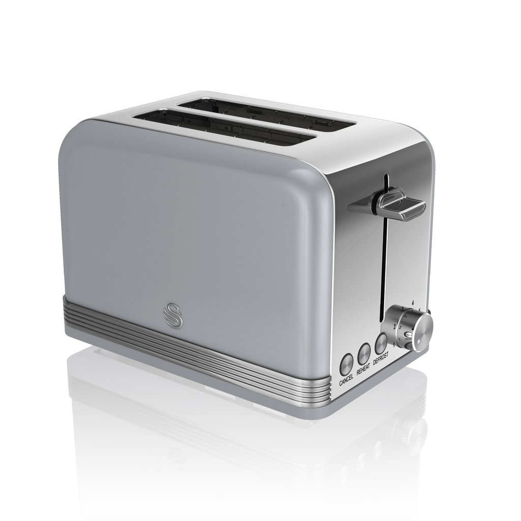 Image of Swan ST19010GRN 2 Slice Retro Style Toaster in Grey Chrome