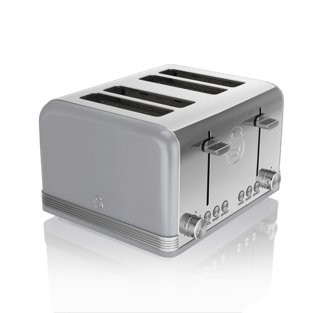 Image of Swan ST19020GRN 4 Slice Retro Style Toaster in Grey Chrome