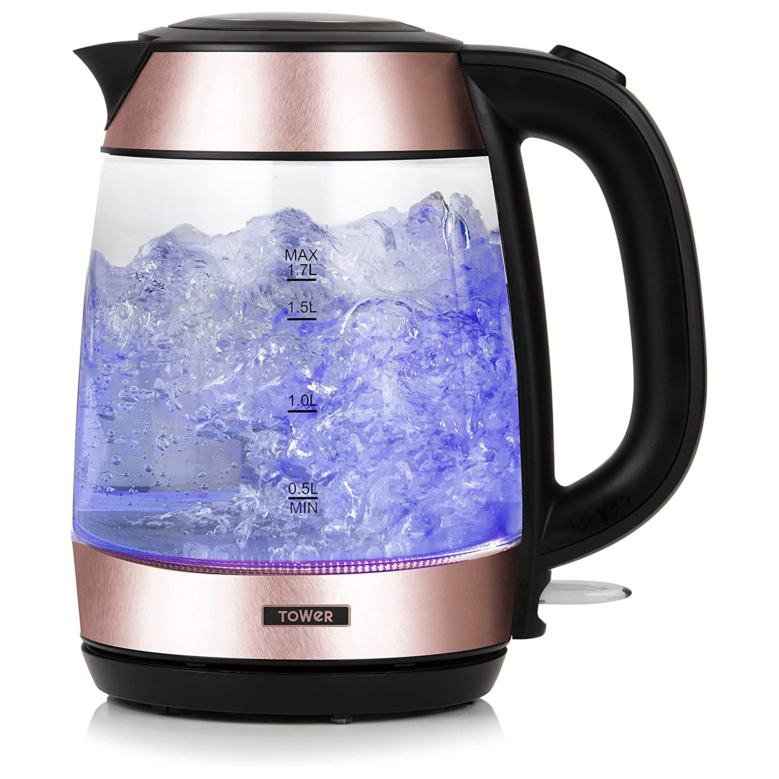 Image of Tower T10040RG Illuminated Glass Kettle in Rose Gold 1 7L 3kW