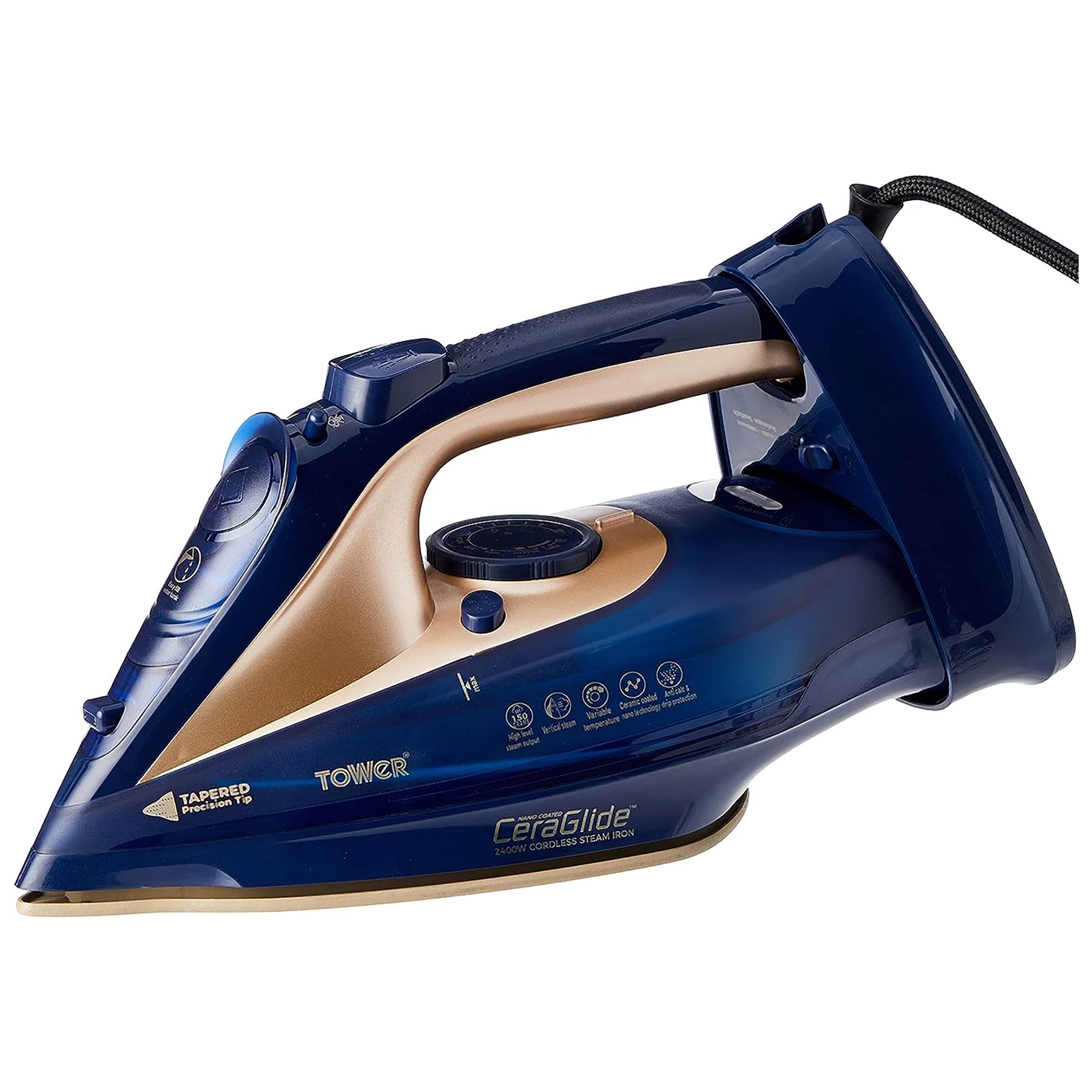 Image of Tower T22008BLG 2 in 1 Cord Cordless Steam Iron in Blue and Gold