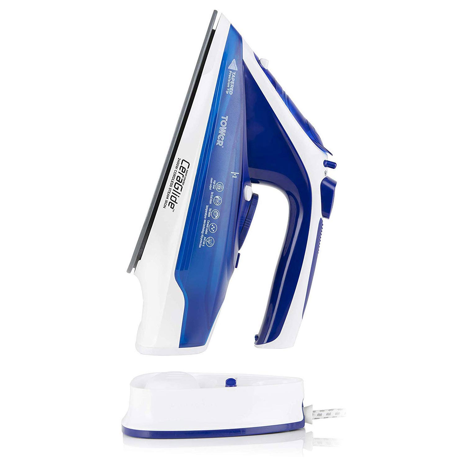 Image of Tower T22008BLU 2 in 1 Cord Cordless Steam Iron in White and Blue
