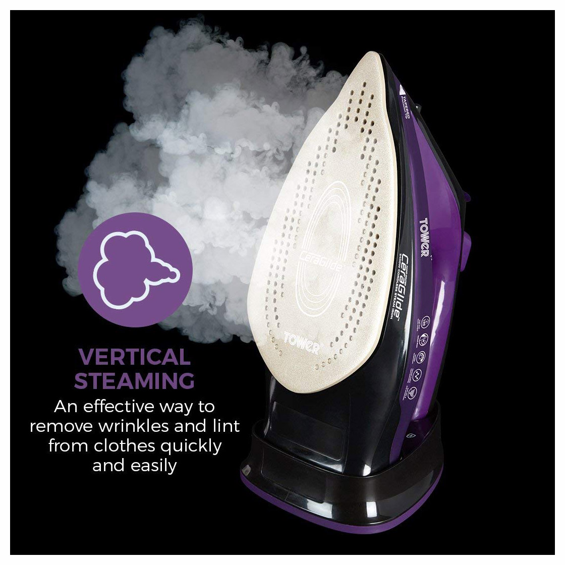Tower T22008 2 in 1 Cord Cordless Steam Iron in Purple and Black, photo 3