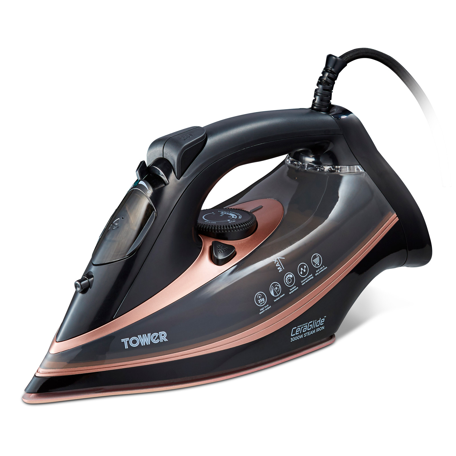 Tower T22013 CeraGlide Ultra Speed Steam Iron 3100W Black Gold