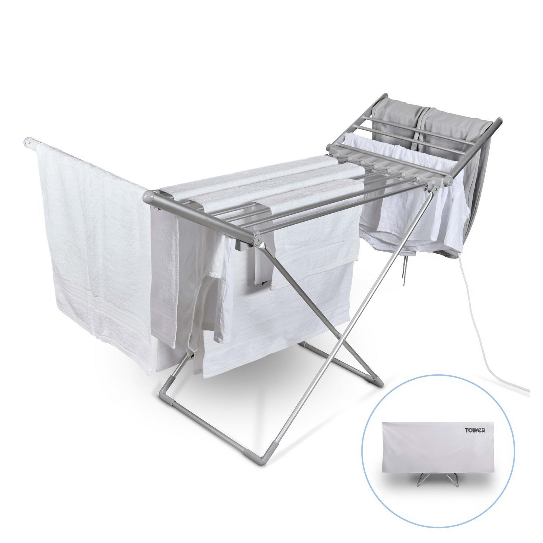 Tower T25003 Heated Winged Airer with Cover Silver