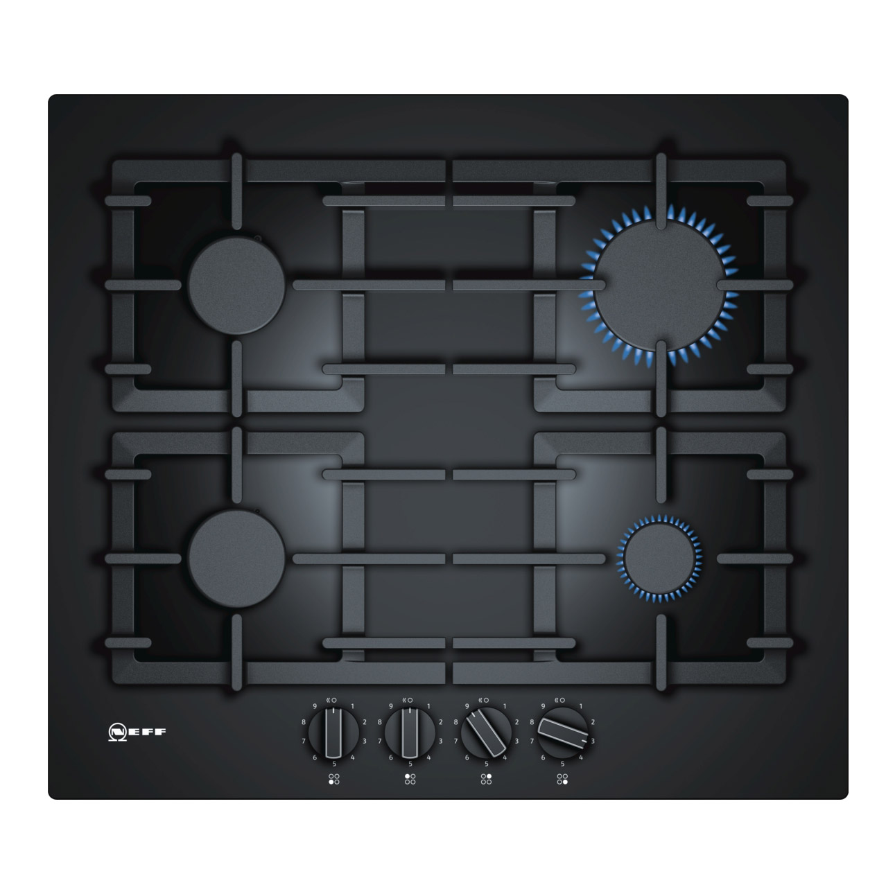 Neff T26CS49S0 N70 60cm 4 Burner Gas Hob BlackGlass Cast Iron Supports