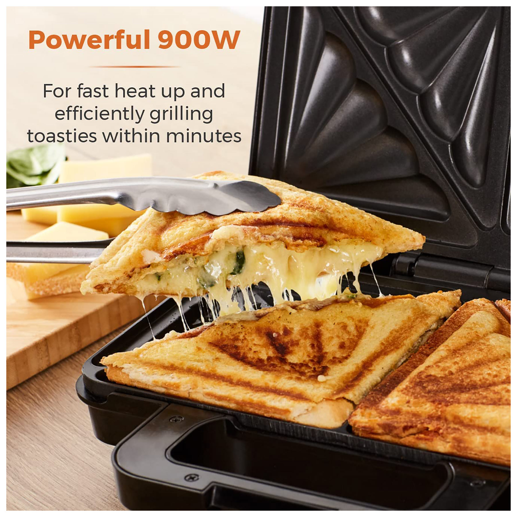 Tower 900W Deep Filled Sandwich Maker Stainless Steel, photo 3
