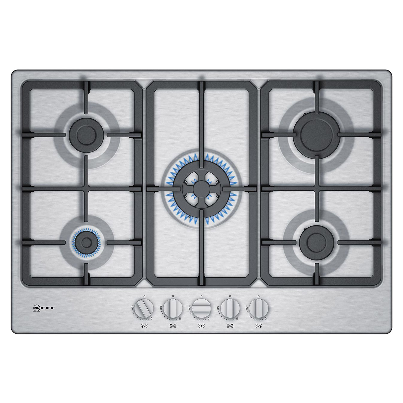 Neff T27BB59N0 N50 75cm 5 Burner Gas Hob in Stainless Steel Wok Burner