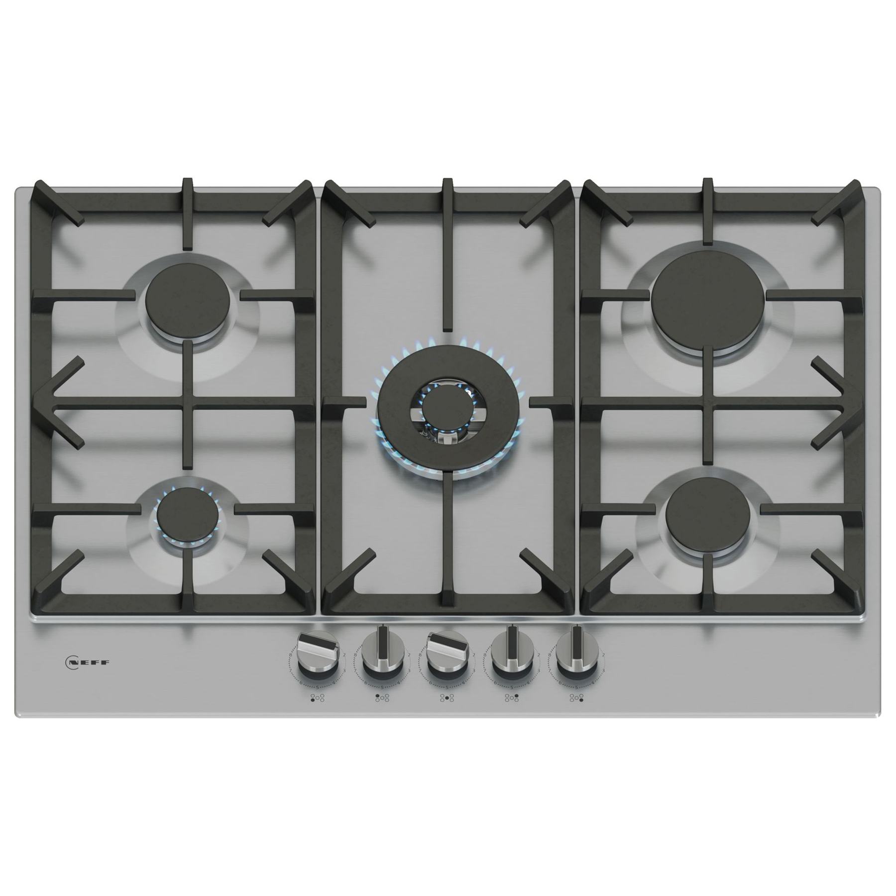 Neff T27CIQ8N0 N70 75cm 5 Burner Gas Hob in Stainless Steel Cast Iron