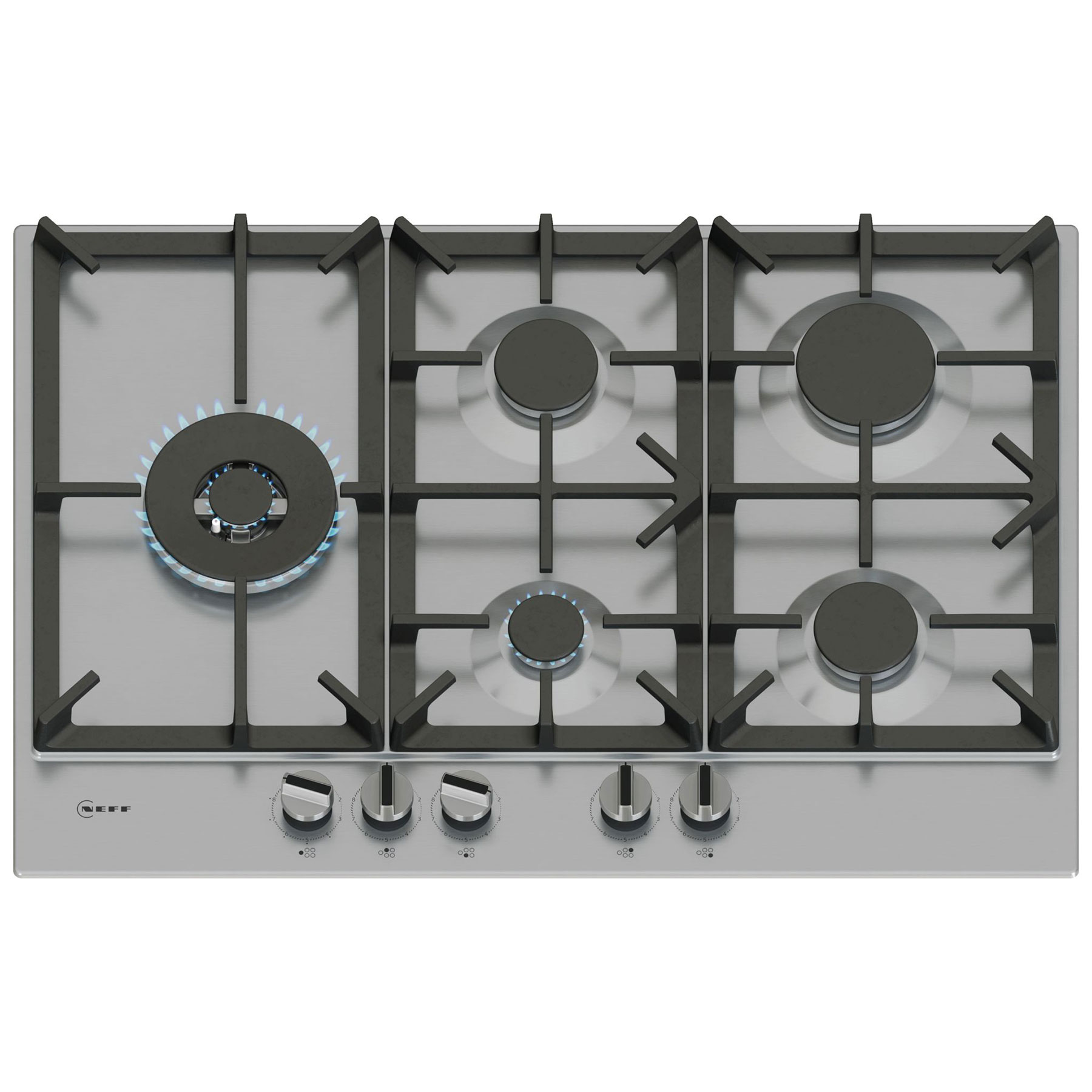 Neff T27CIS8N0 N70 75cm 5 Burner Gas Hob in Stainless Steel Wok Burner