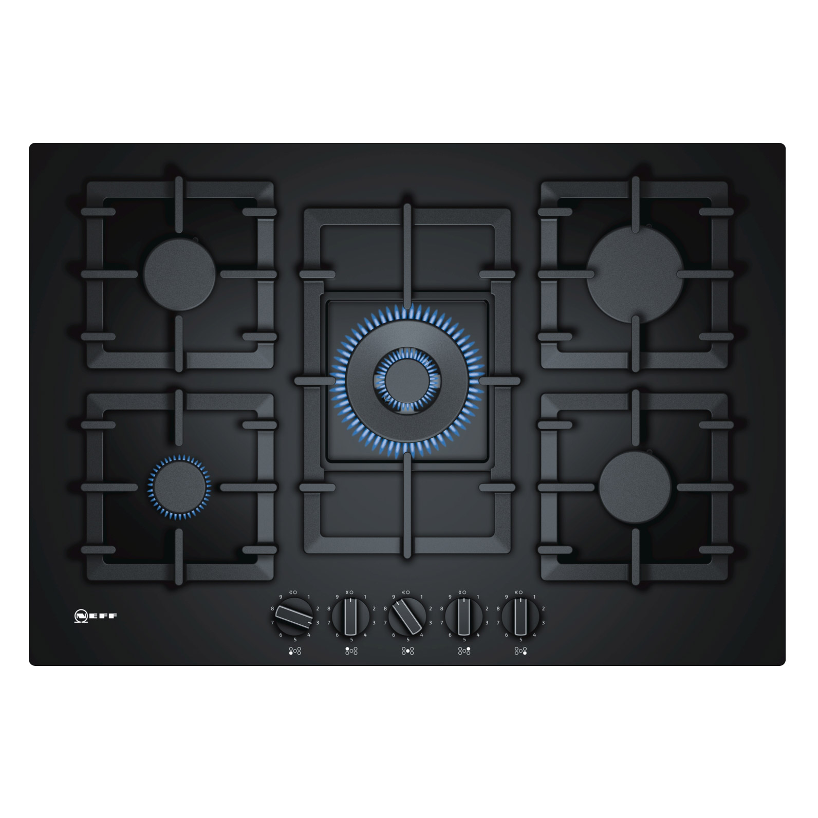 Image of Neff T27CS59S0 N70 75cm 5 Burner Gas Hob in Black Glass Wok Burner