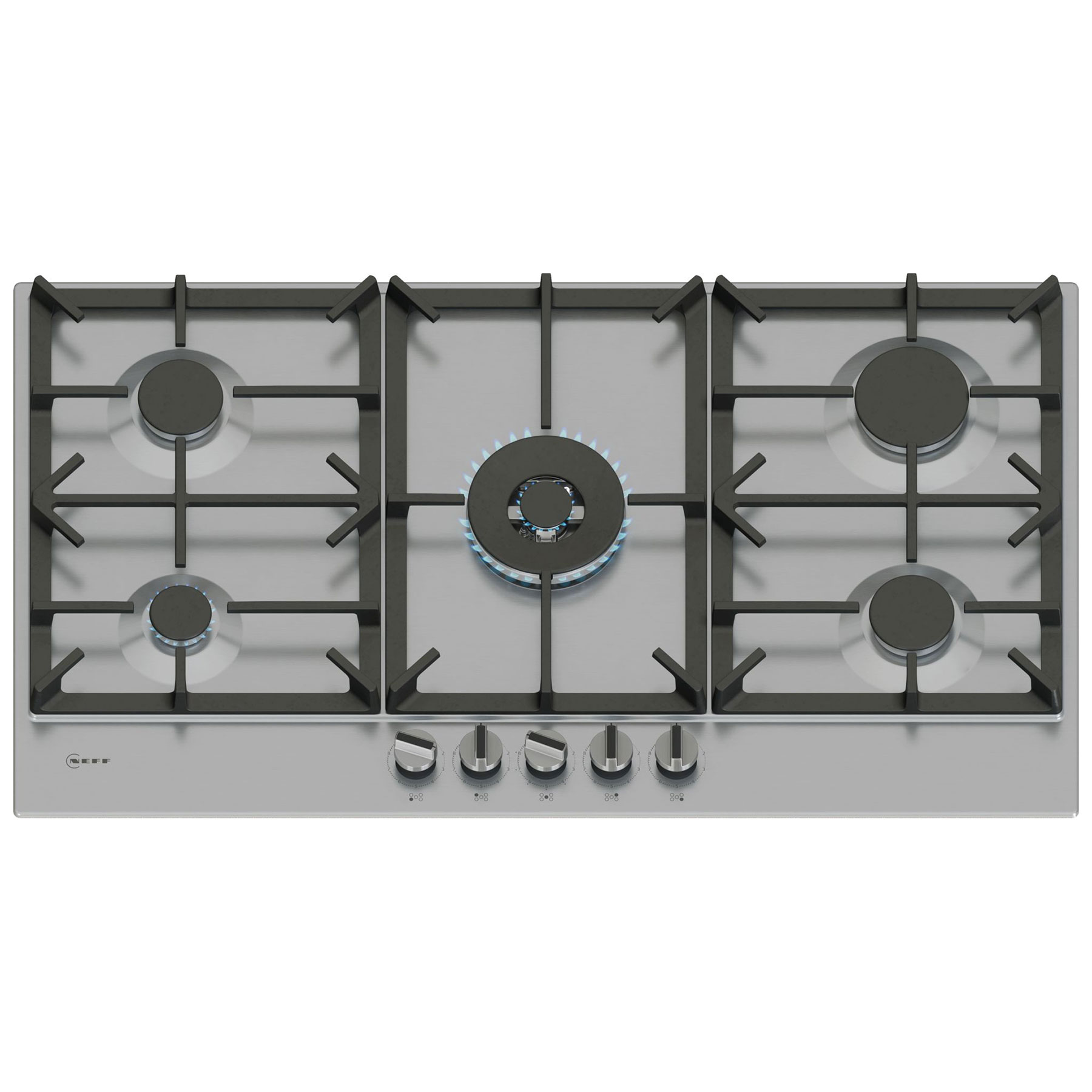 Neff T29CIR8N0 N70 90cm 5 Burner Gas Hob in Stainless Steel Wok Burner