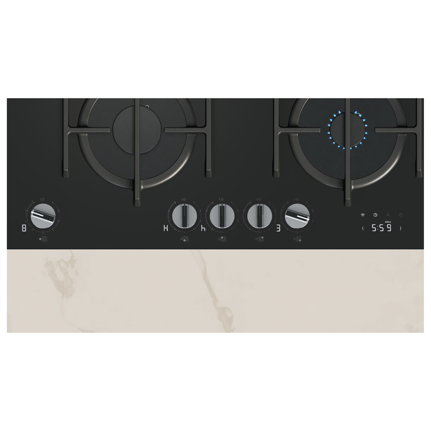 Neff T29RHS4S0 N90 90cm 5 Burner Gas Hob in Black Glass Cast Iron Supp, photo 2
