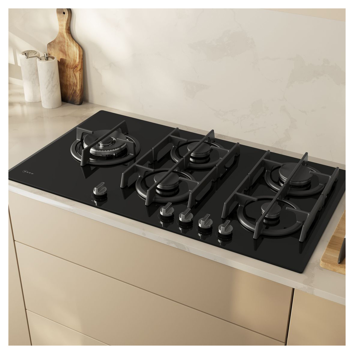 Neff T29RHS4S0 N90 90cm 5 Burner Gas Hob in Black Glass Cast Iron Supp, photo 4