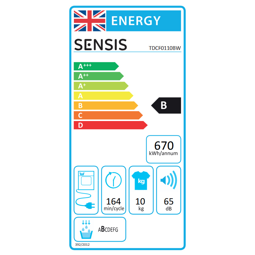 Sensis TDCF0110BW 10kg Freestanding Condenser Tumble Dryer White - B Rated, photo 2