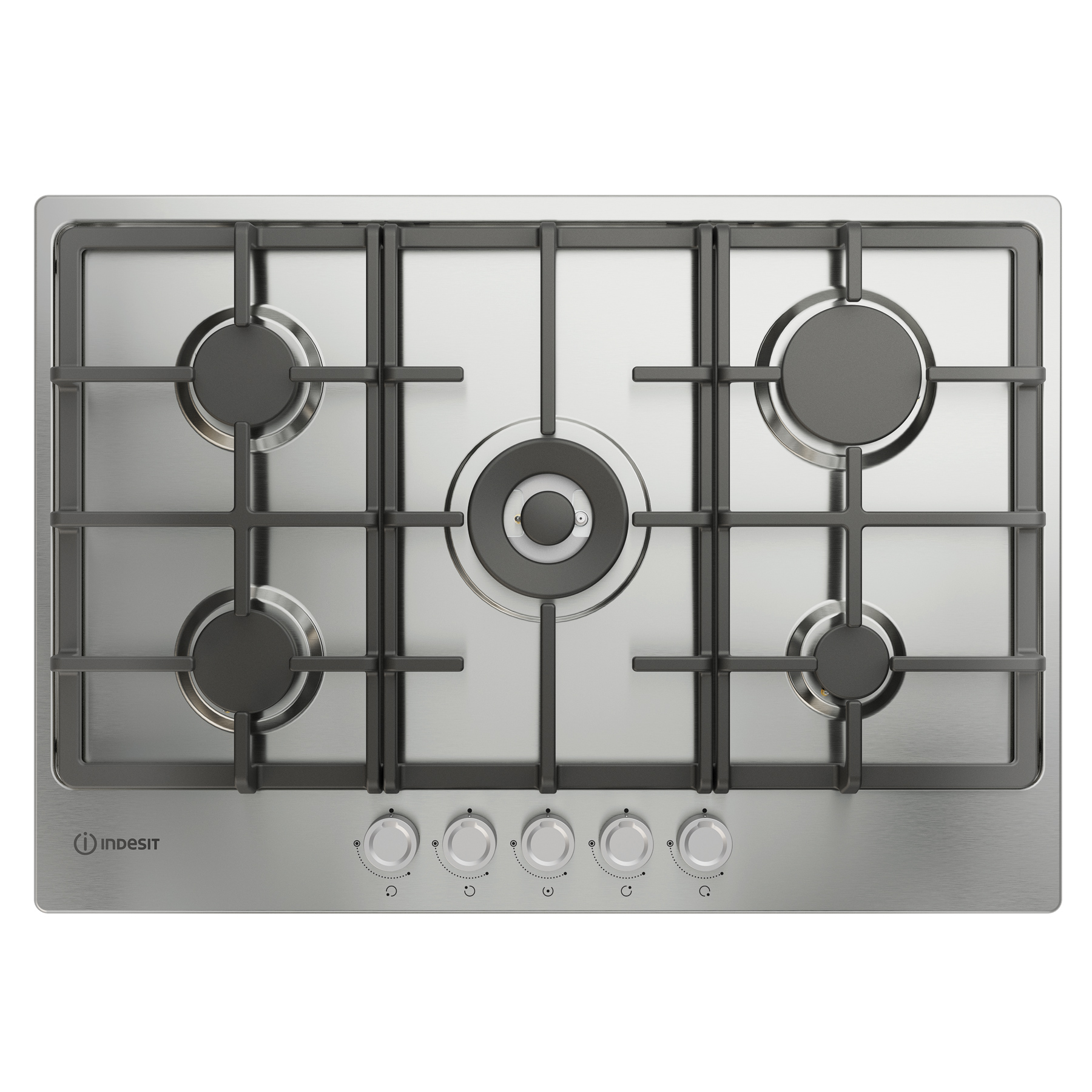 Indesit THP751WIXI1 75cm 5 Burner Gas Hob in Stainless Steel Double Cr