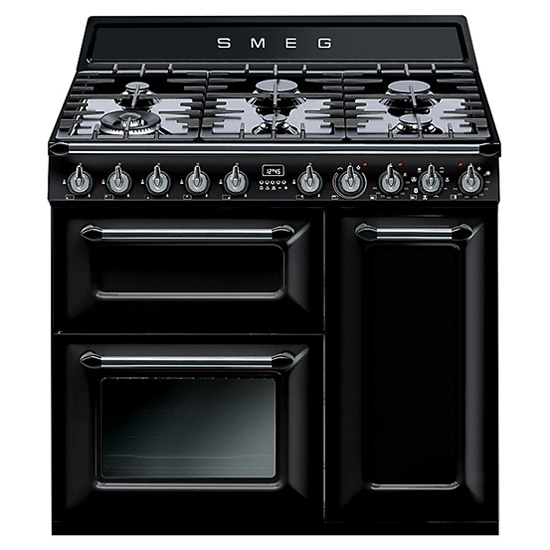 Smeg TR93BL 90cm Victoria Dual Fuel Range Cooker in Black with Circula