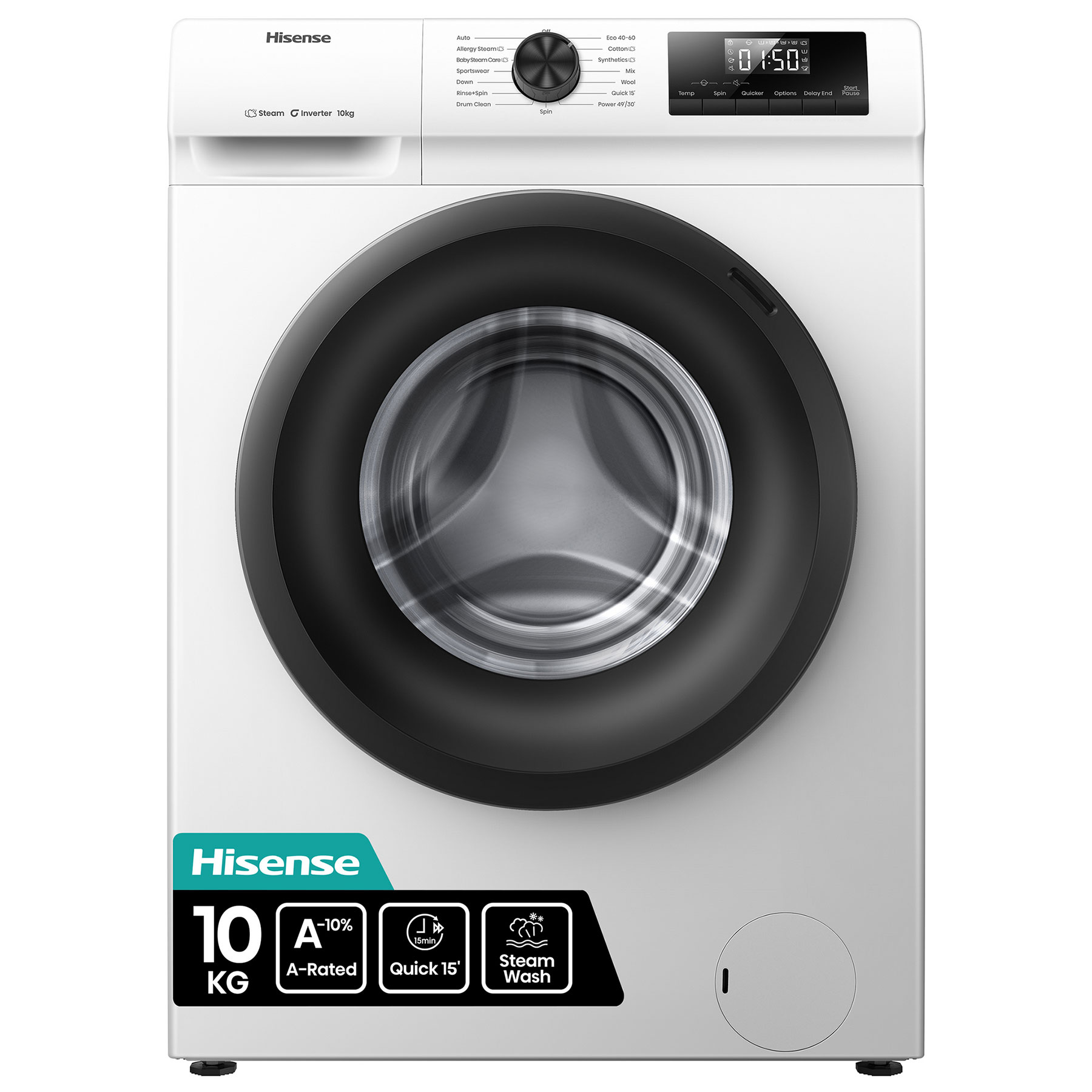 Hisense WF1Q1041BW 10kg 1400 Spin Washing Machine in White A Rated Jet