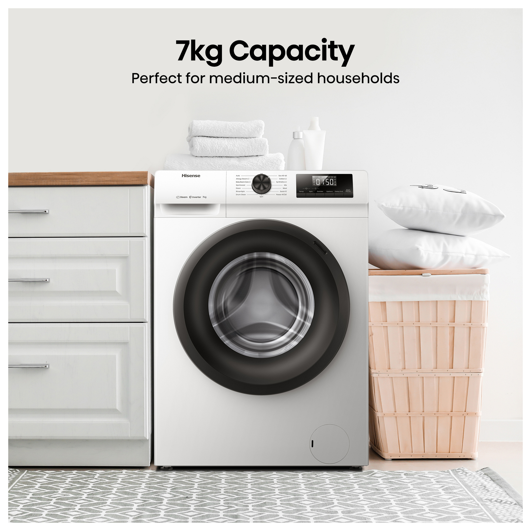 Hisense WF1Q7021BW 7kg 1200 Spin Freestanding Steam Washing Machine White, photo 4