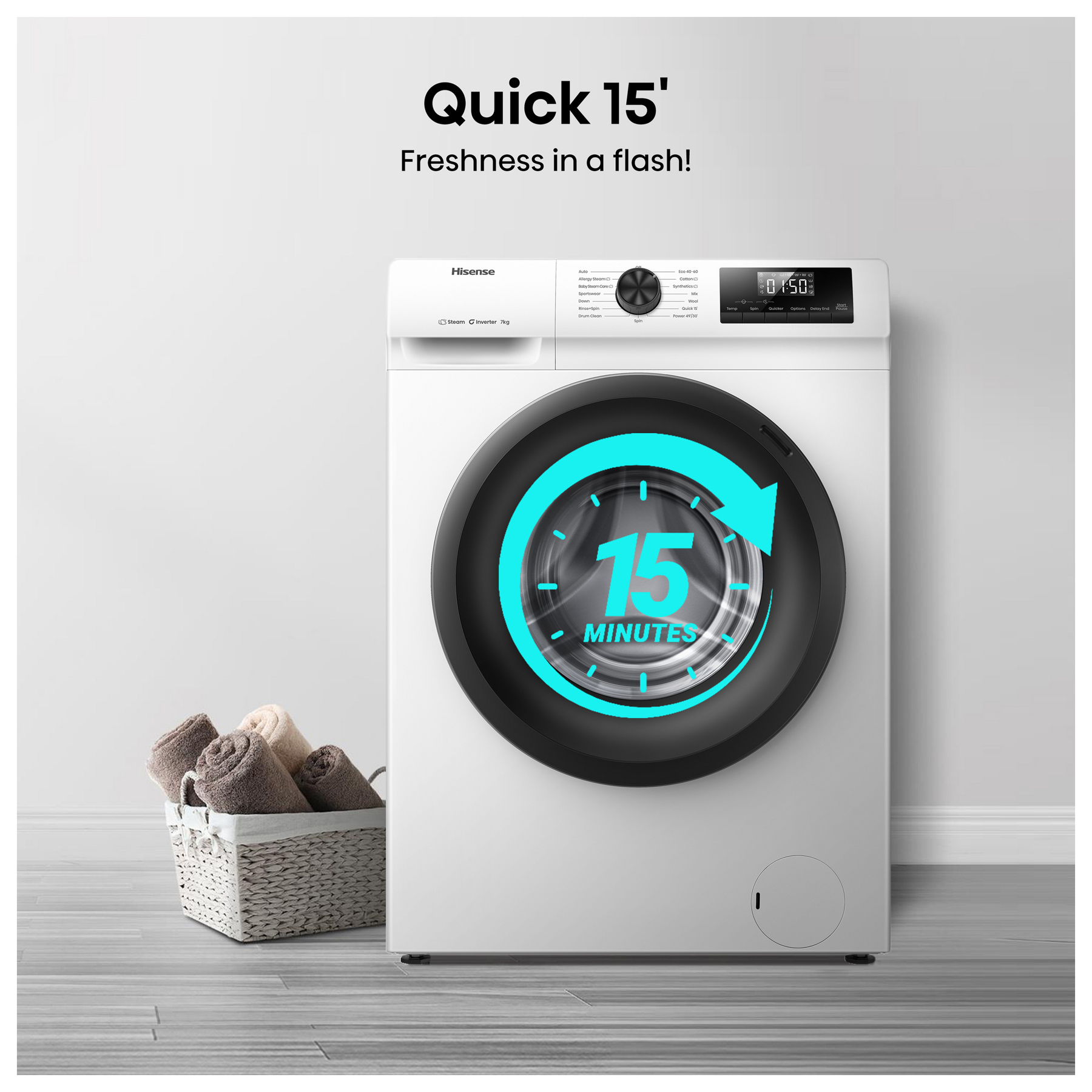 Hisense WF1Q7021BW 7kg 1200 Spin Freestanding Steam Washing Machine White, photo 5