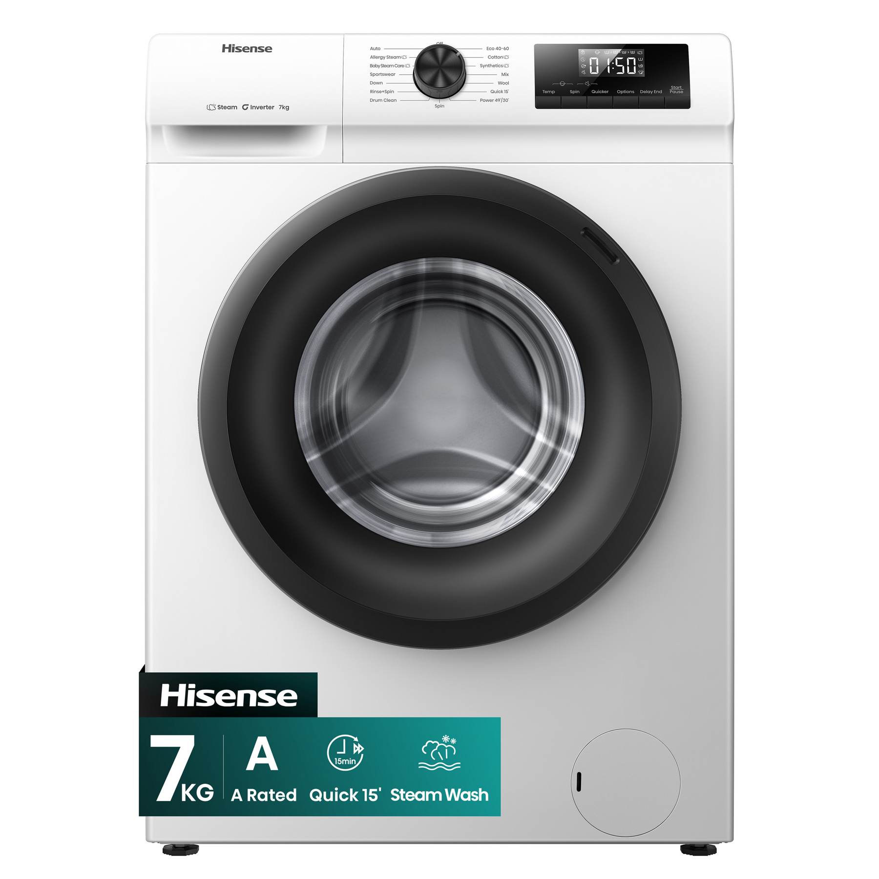 Hisense WF1Q7021BW 7kg 1200 Spin Washing Machine in White A Rated Stea