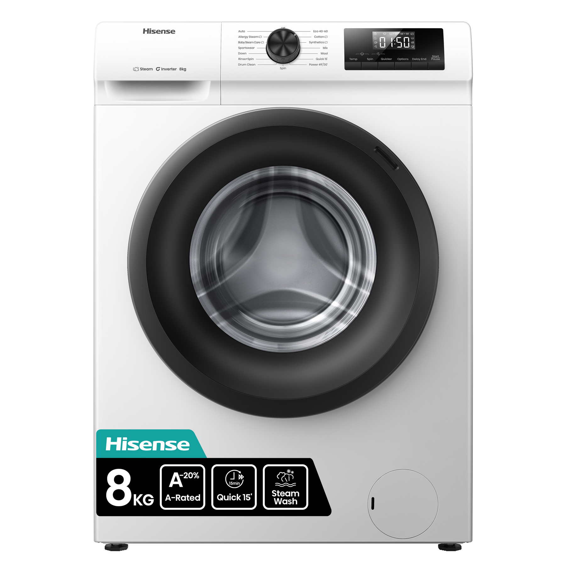 Hisense WF1Q8041BW 8kg 1400 Spin Washing Machine in White A Rated Auto