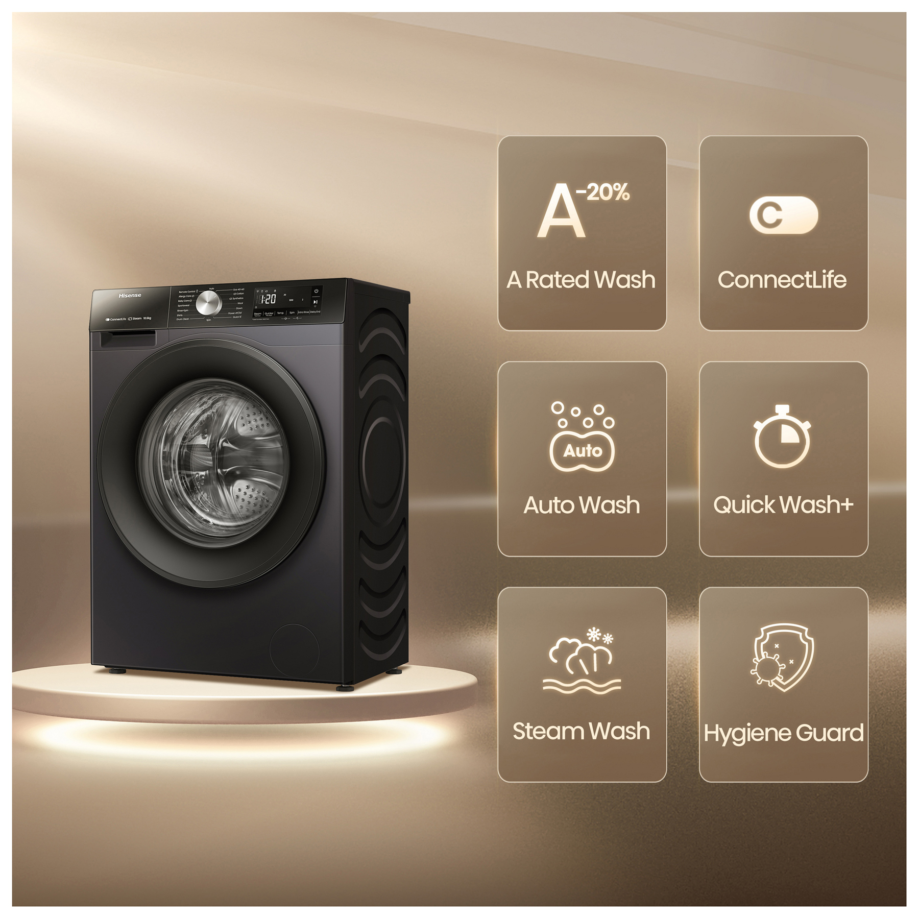 Hisense WF3S1043BB3 10 5kg 1400 Spin Washing Machine in Black A Rated, photo 3