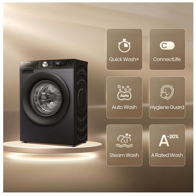 Hisense WF3S1243BB3 12kg 1400 Spin Washing Machine in Black A Rated Co, photo 2