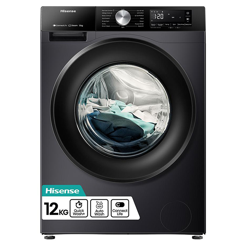 Hisense WF3S1243BB3 12kg 1400 Spin Washing Machine in Black A Rated Co